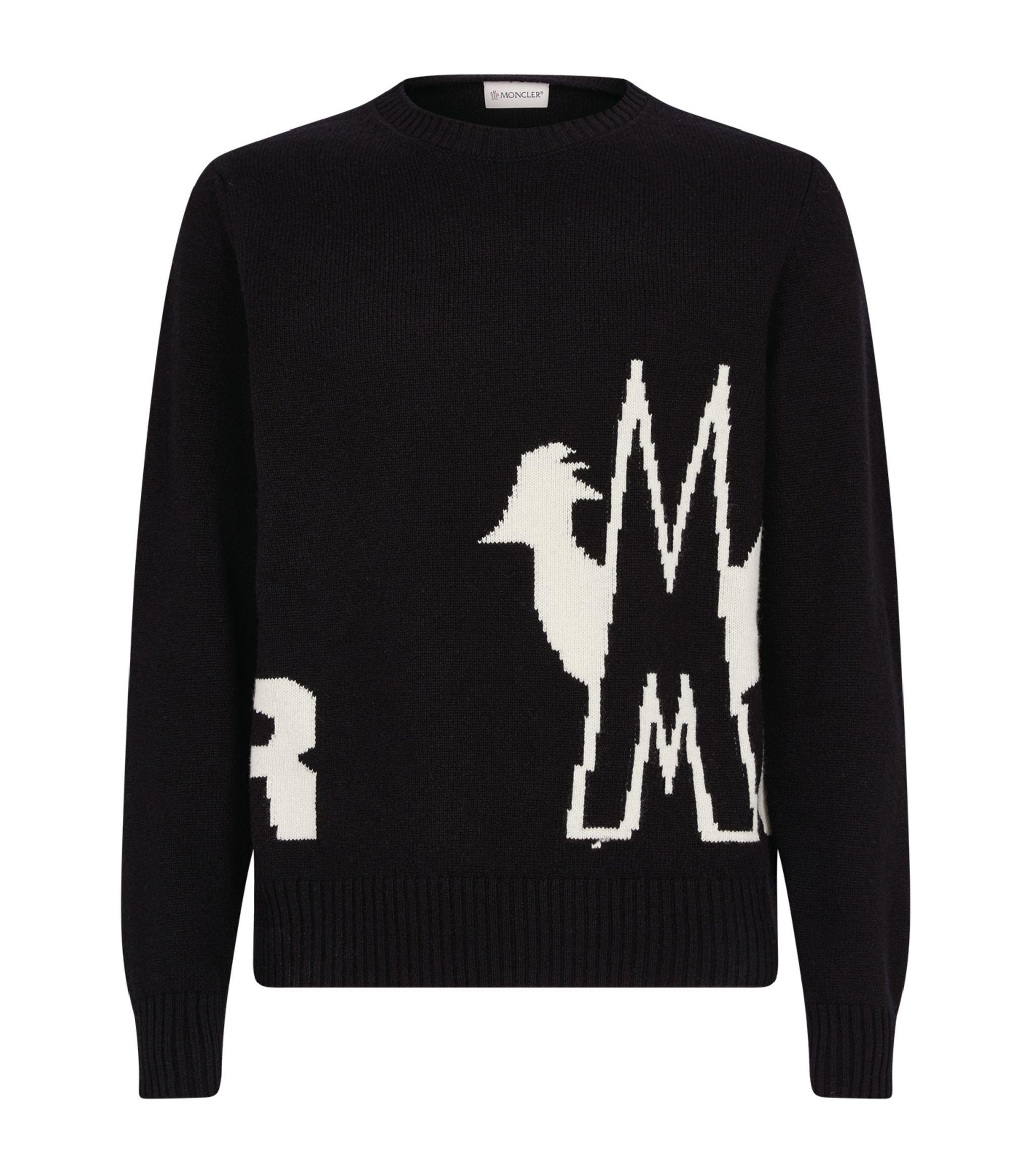 Moncler Wool Rooster Intarsia Logo Sweater in Black for Men - Save 47% ...