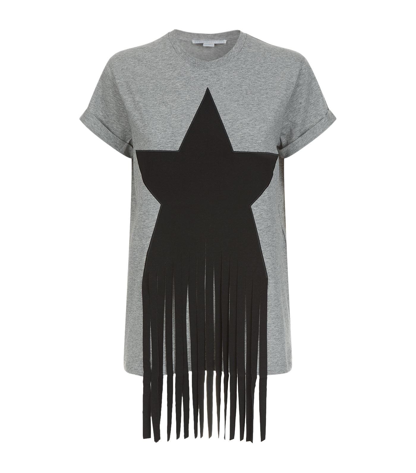 Stella McCartney Cotton Fringe Star T-shirt in Grey (Gray) - Lyst