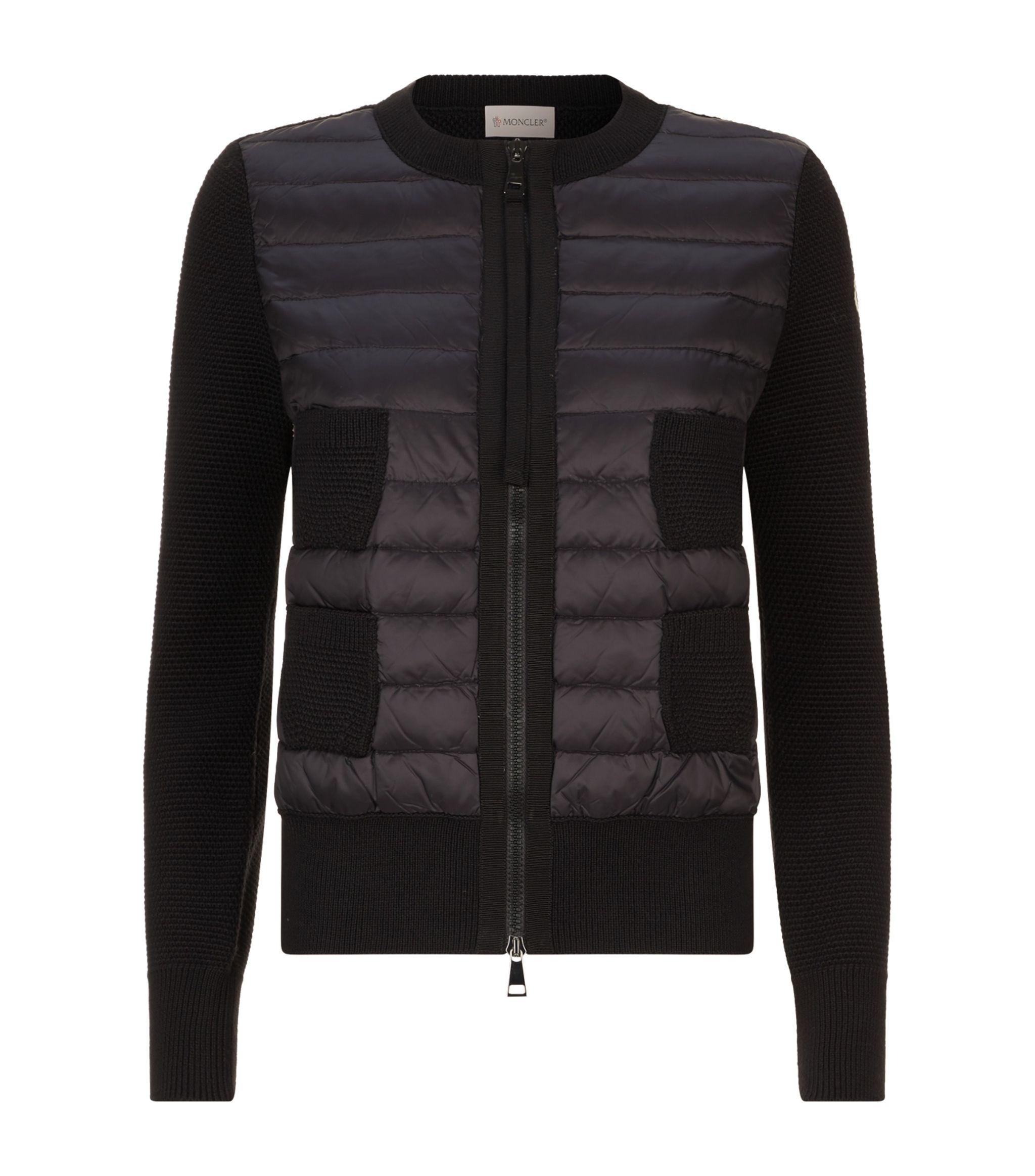 Moncler Wool Quilted Panel Zip-up Cardigan in Black - Lyst