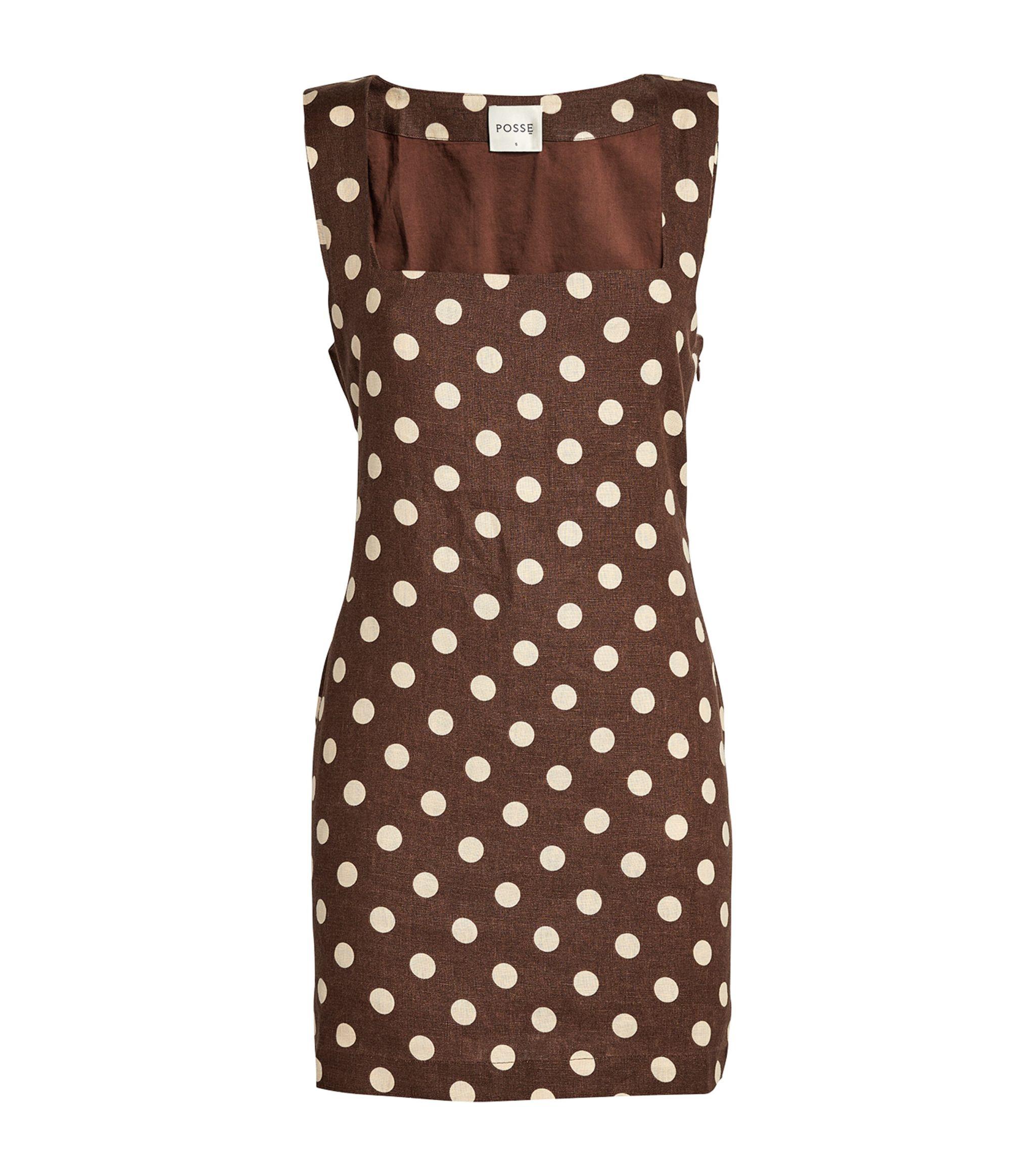 Posse Linen Polka-dot Alice Dress in Brown