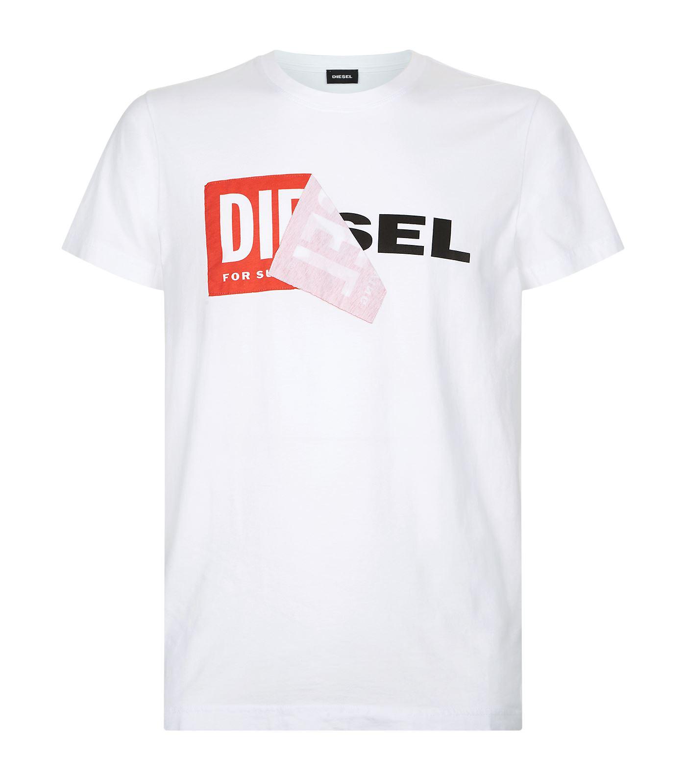 DIESEL Ripped Logo T-shirt in White for Men | Lyst