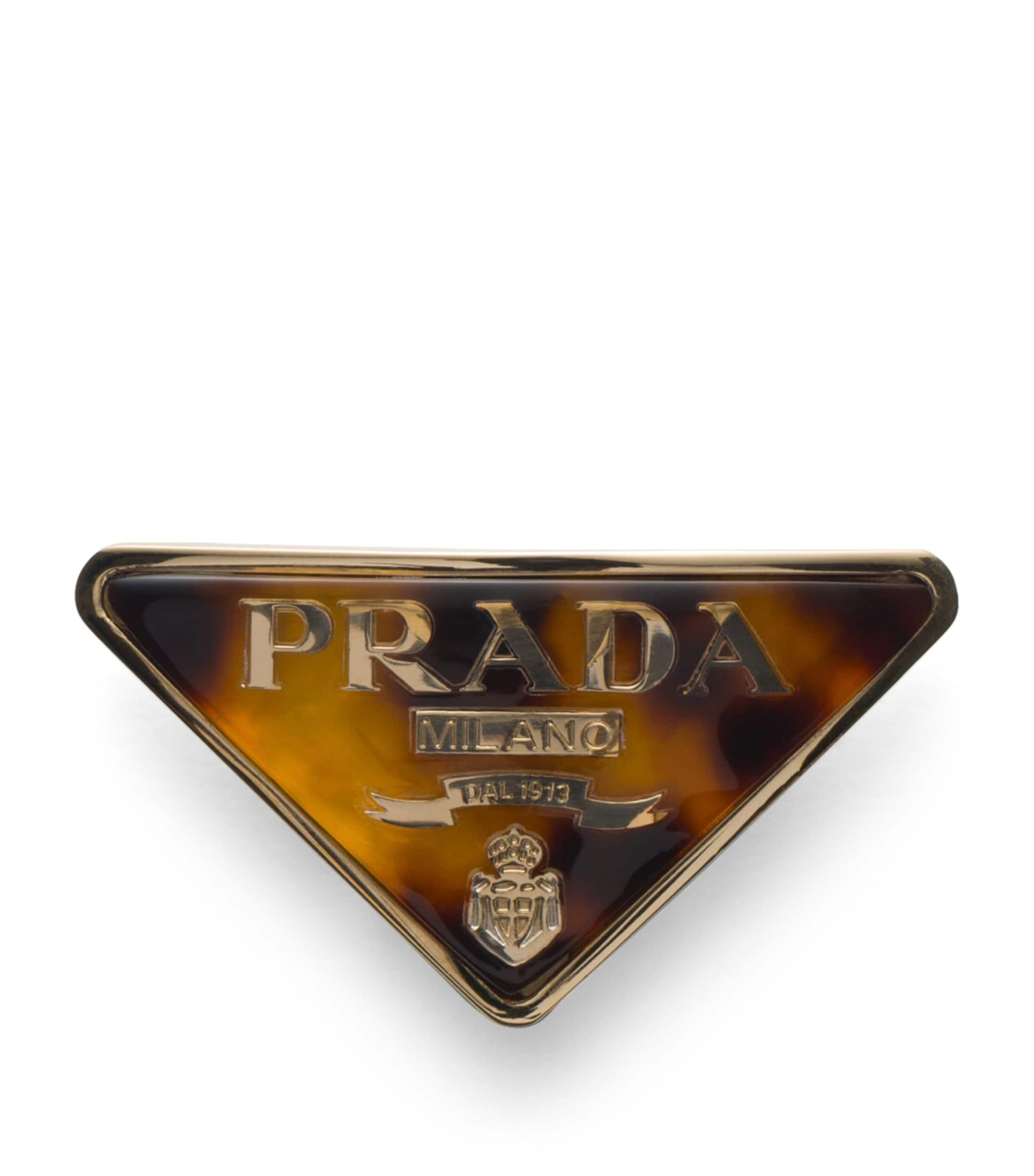 Prada Triangle Logo Hair Clip in Brown | Lyst Canada