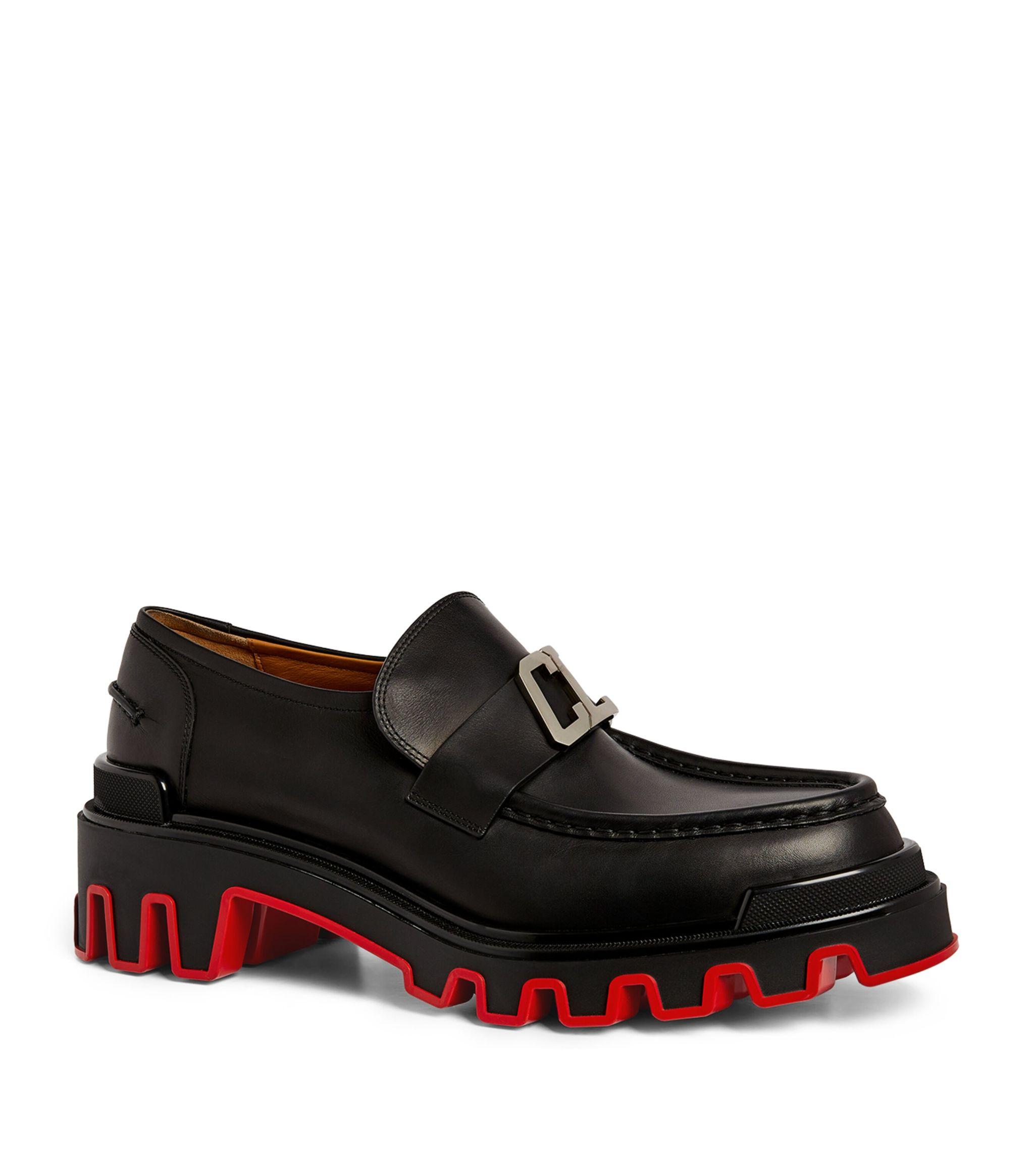 Christian Louboutin CL Moc Dune Chunky Leather Platform Loafer Shoes Grunge 44 Christian Louboutin | CL Moc black leather strass loafers  main image 4