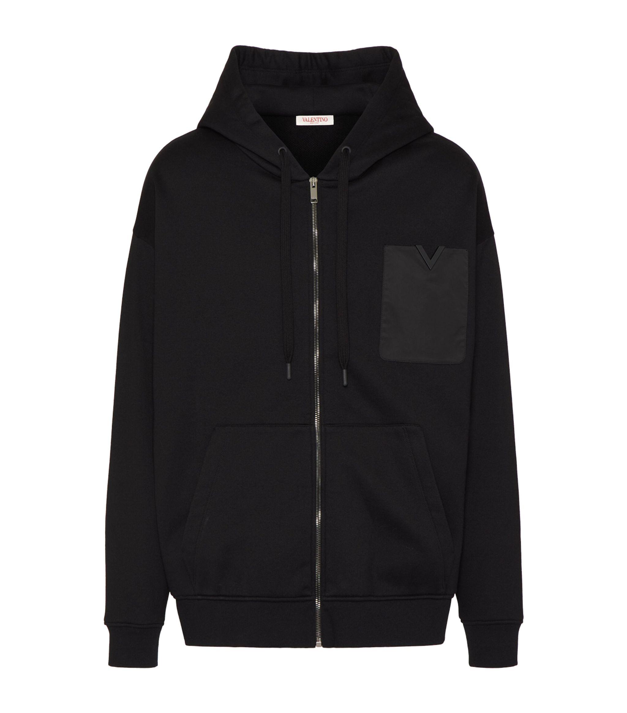 Valentino Garavani Cotton blend Zip up Hoodie in Black for Men