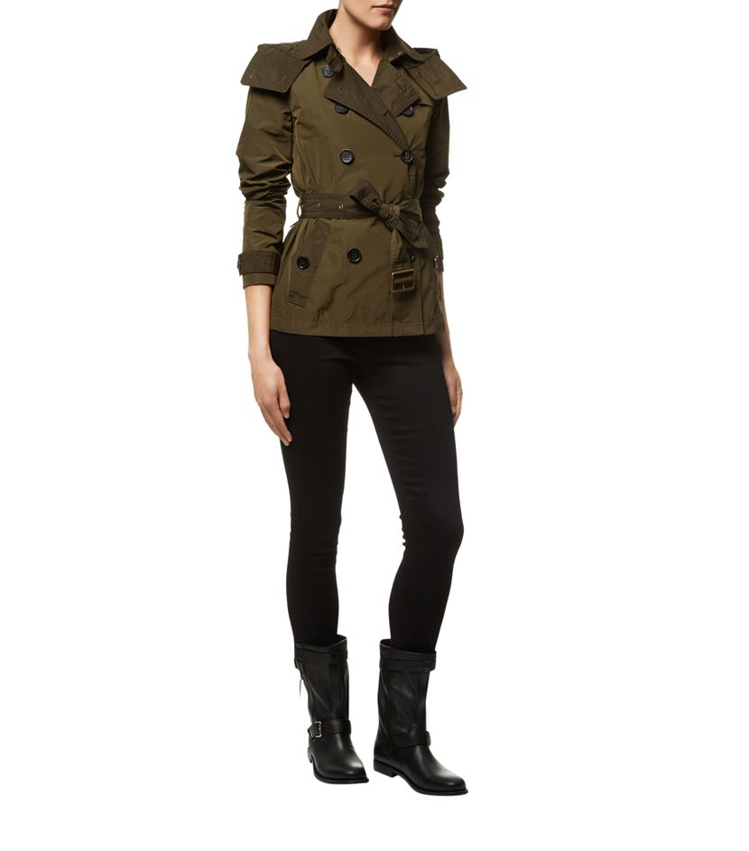 Burberry Balmoral Hooded Short Trench Coat in Green | Lyst
