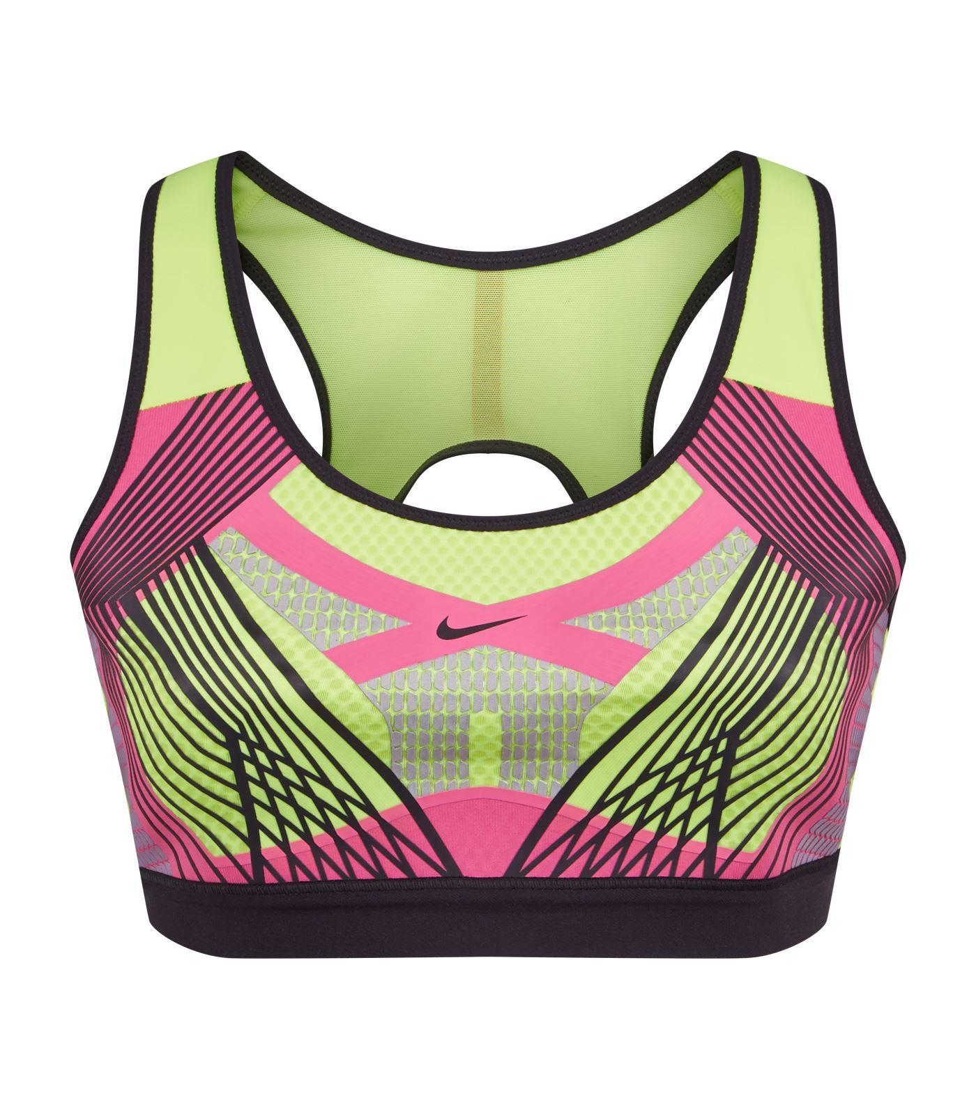neon pink sports bra nike