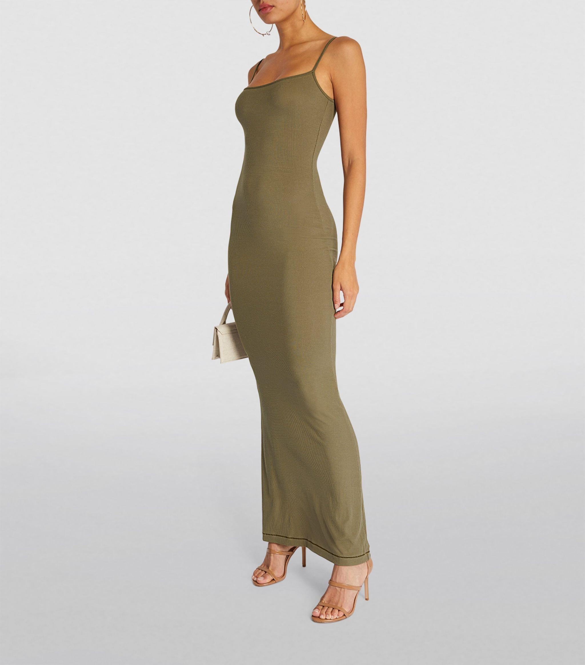 Skims Soft Lounge Long Slip Dress in Green | Lyst