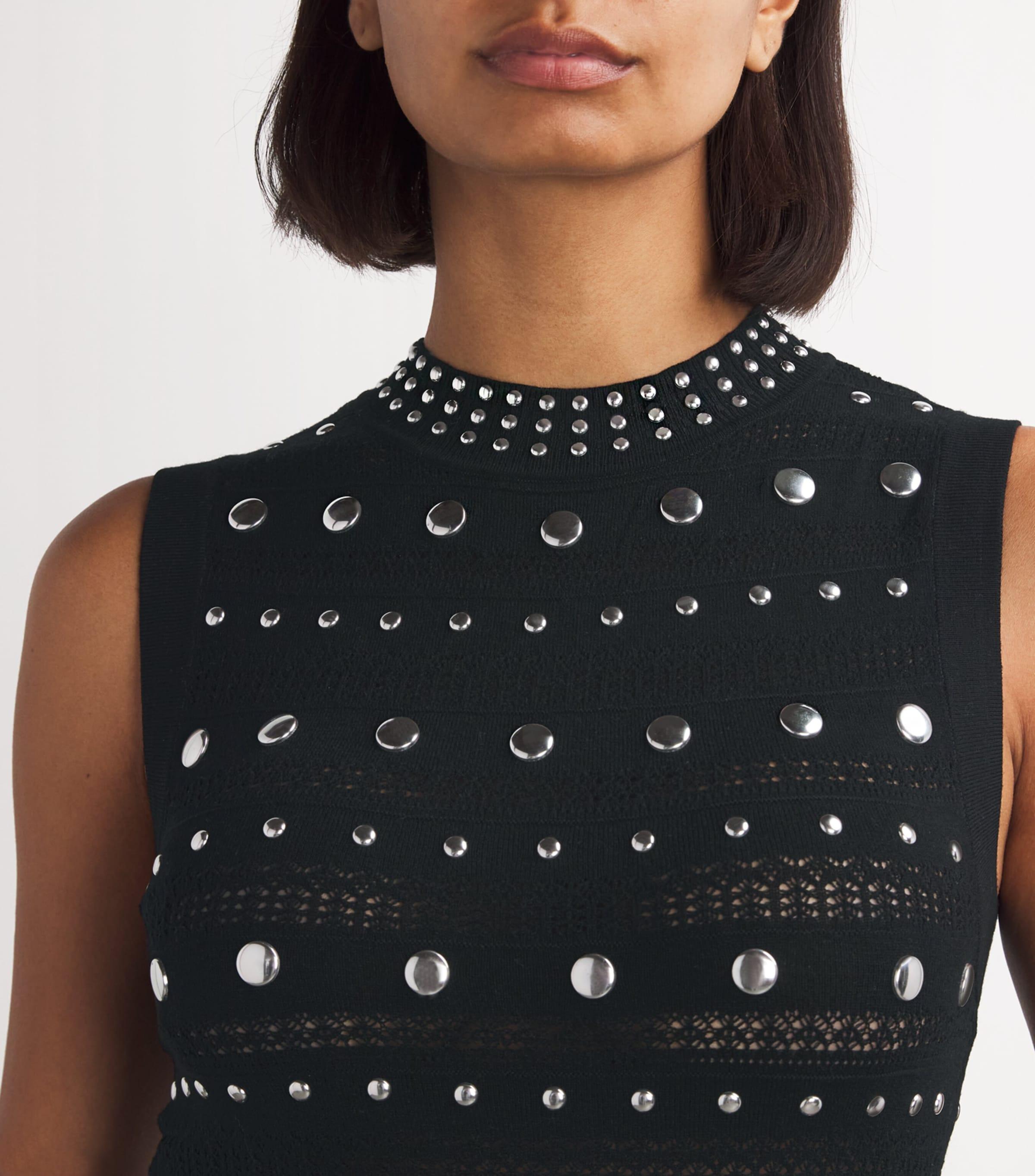 Sandro Stud-Detail Knitted Maxi Dress in Black | Lyst