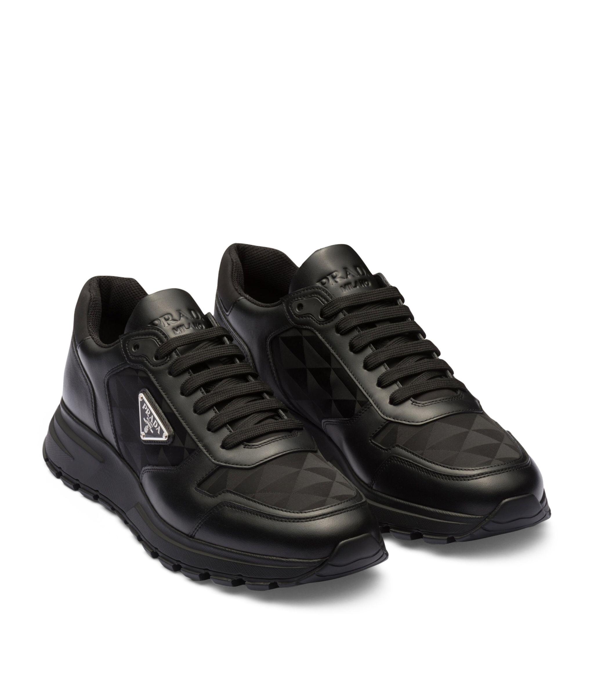 Prada Leather And Re-nylon Sneakers in Black for Men | Lyst UK