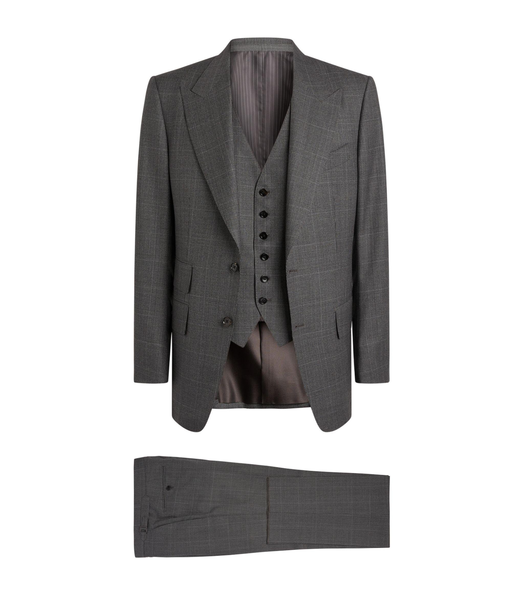 Tom Ford Wool Windsor Check 3-piece Suit in Gray for Men | Lyst