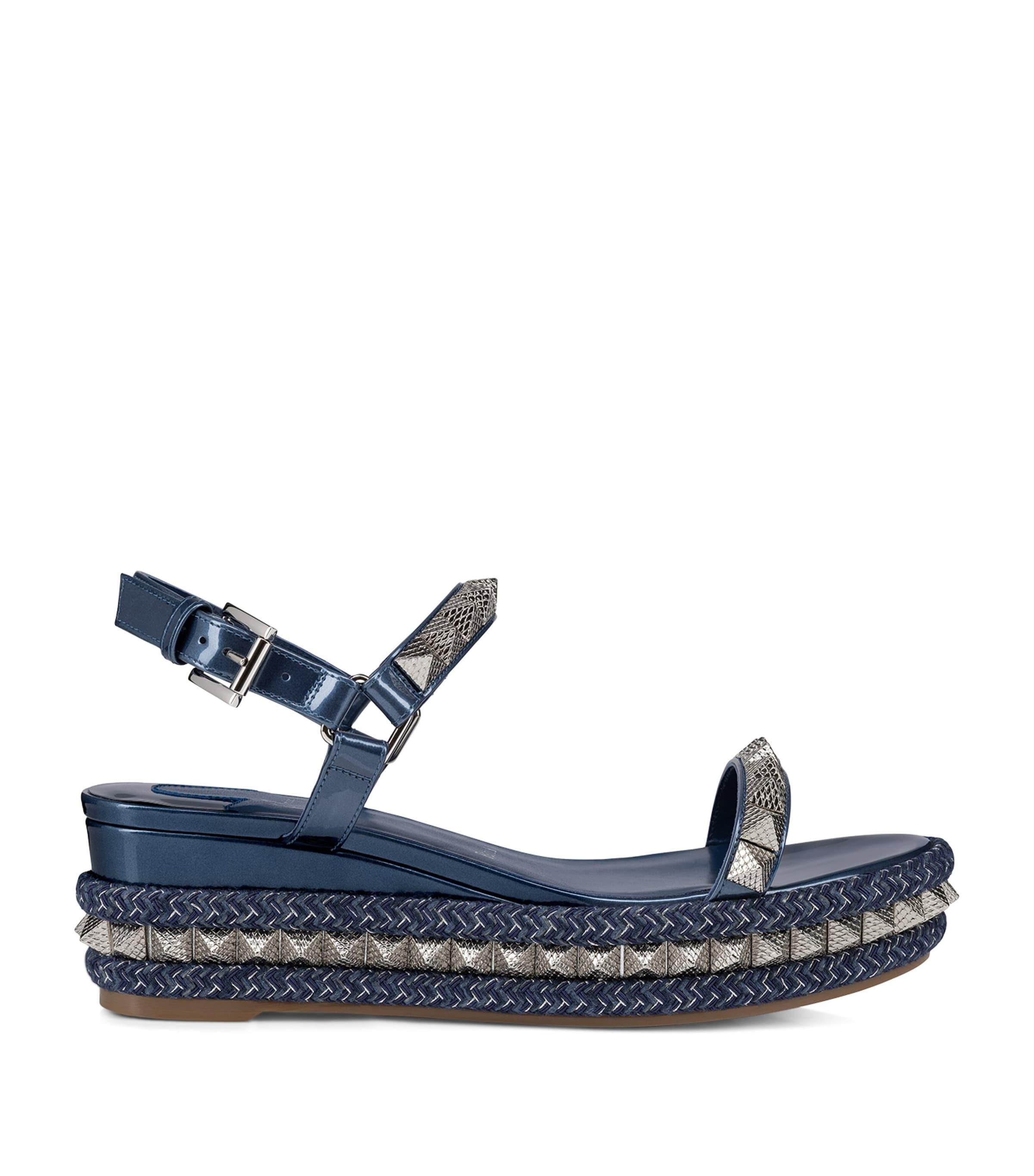 Christian Louboutin Pyraclou Leather Wedge Sandals 60 in Blue | Lyst