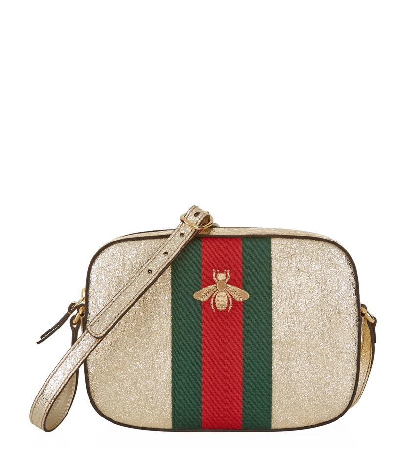 Gucci Metallic Leather Camera Bag in Natural | Lyst