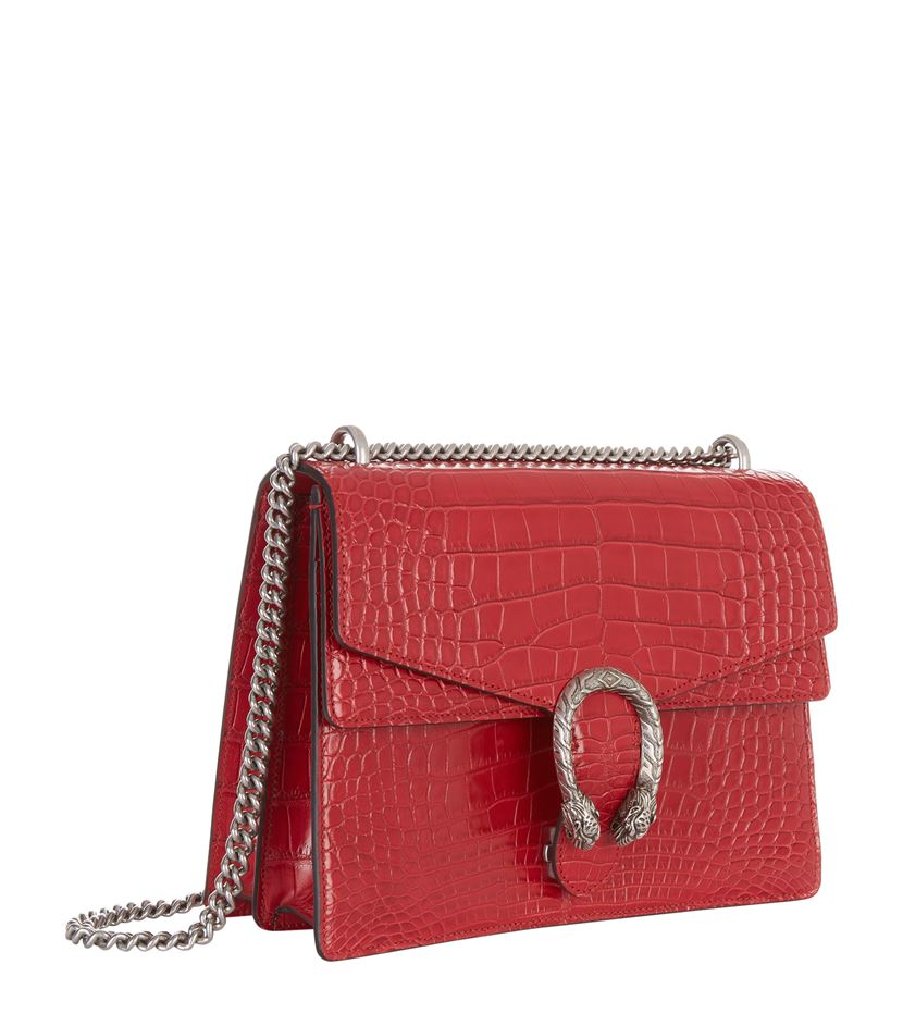 Gucci Suede Dionysus Crocodile Shoulder Bag in Red - Lyst