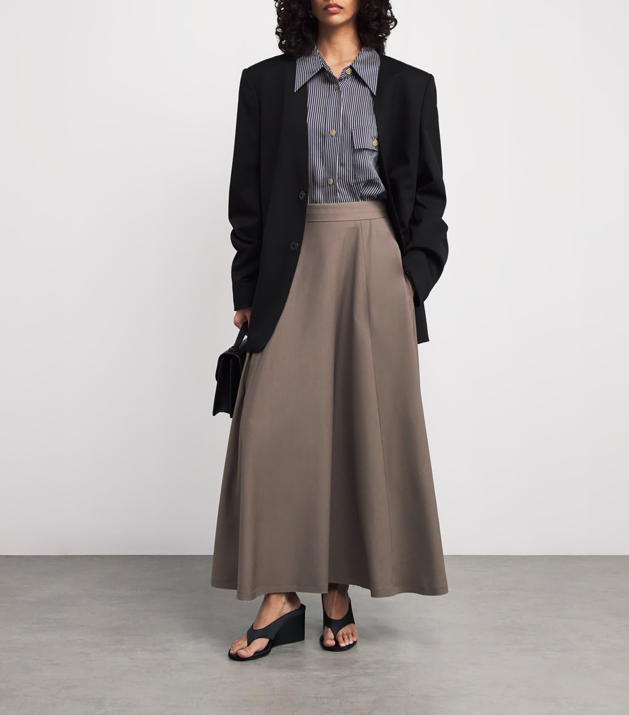 スカート Sa Su Phi Cotton Skirt With Adjustable Waist And Front Slit Sa Su Phi Cotton Skirt With Adjustable Waist And Front Slit