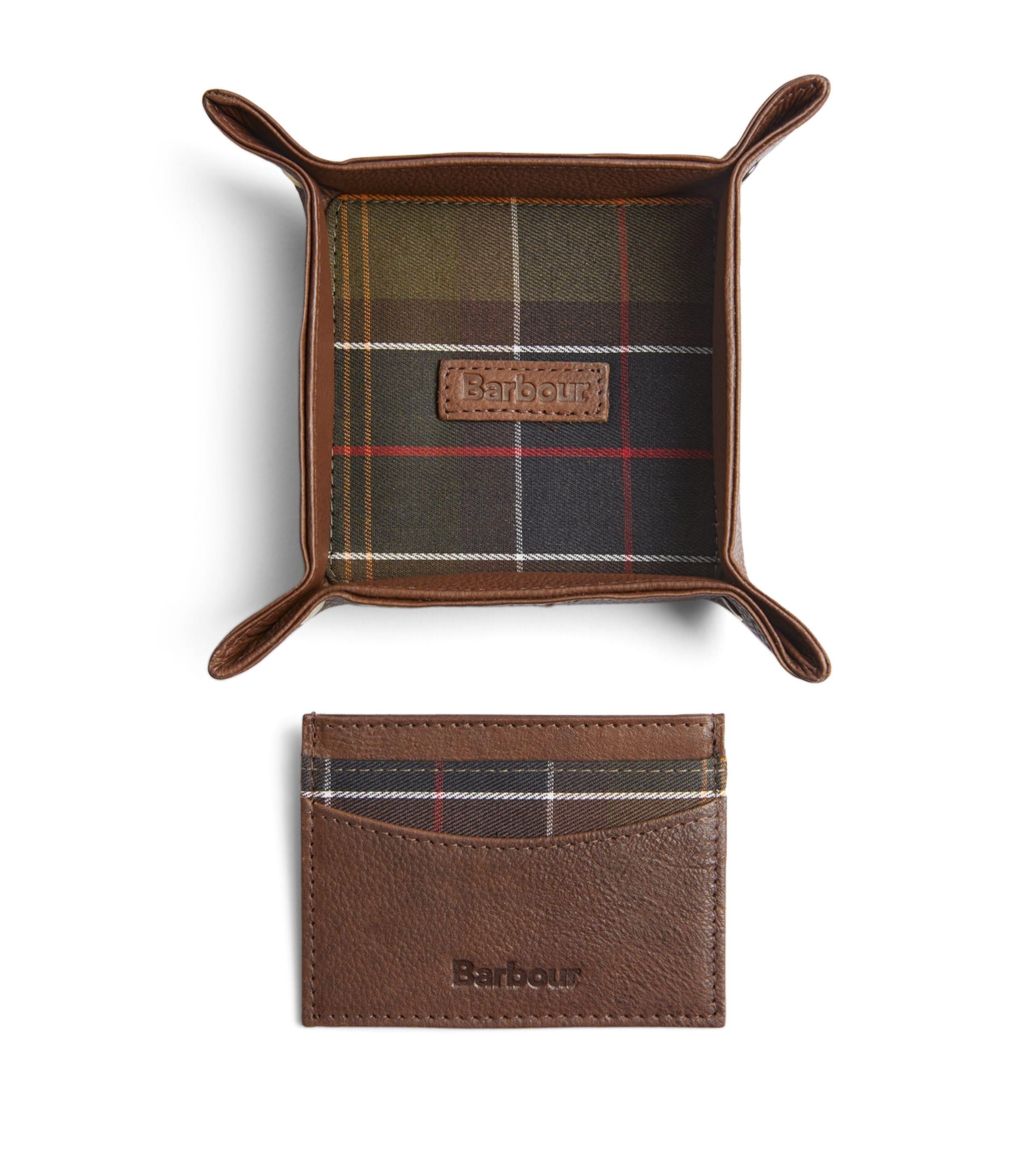 Barbour Leather Valet Tray And Card Holder Gift Set in Brown for