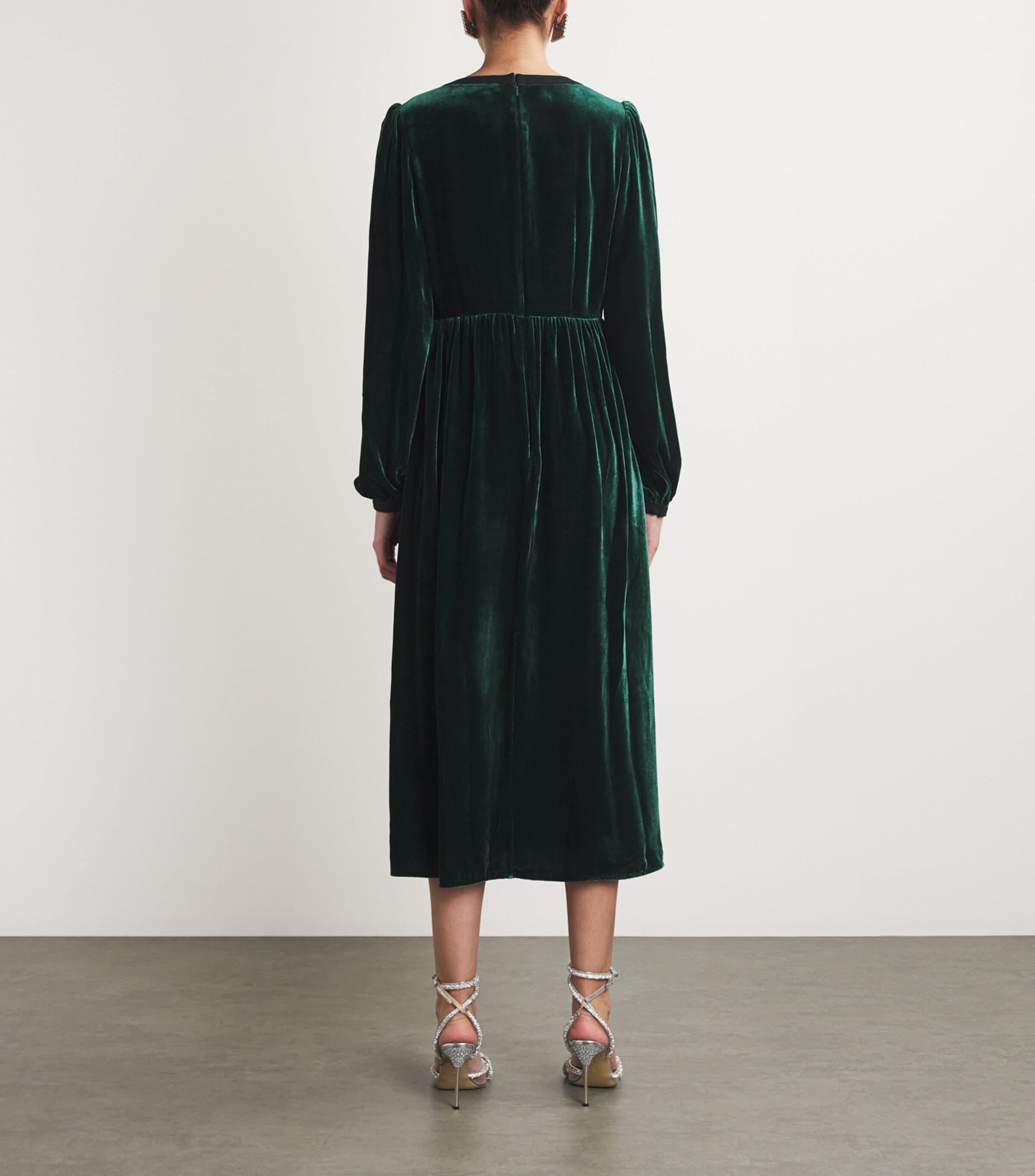 saloni camille bow dress green Camille Velvet Embellished Bows Dress in Green – SALONI main image 0