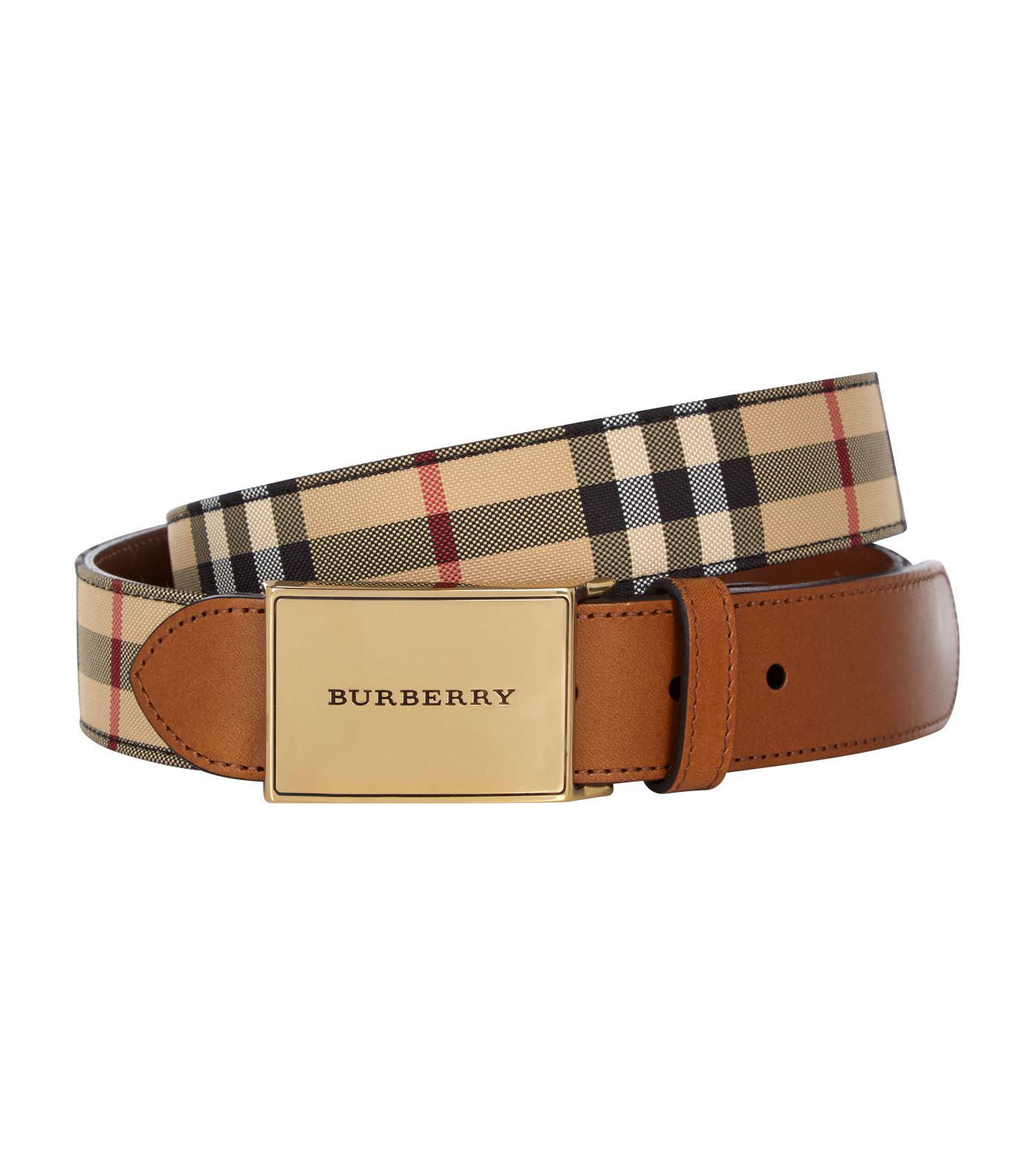 Burberry House Check Gold Buckle Belt, Brown, 75 for Men | Lyst