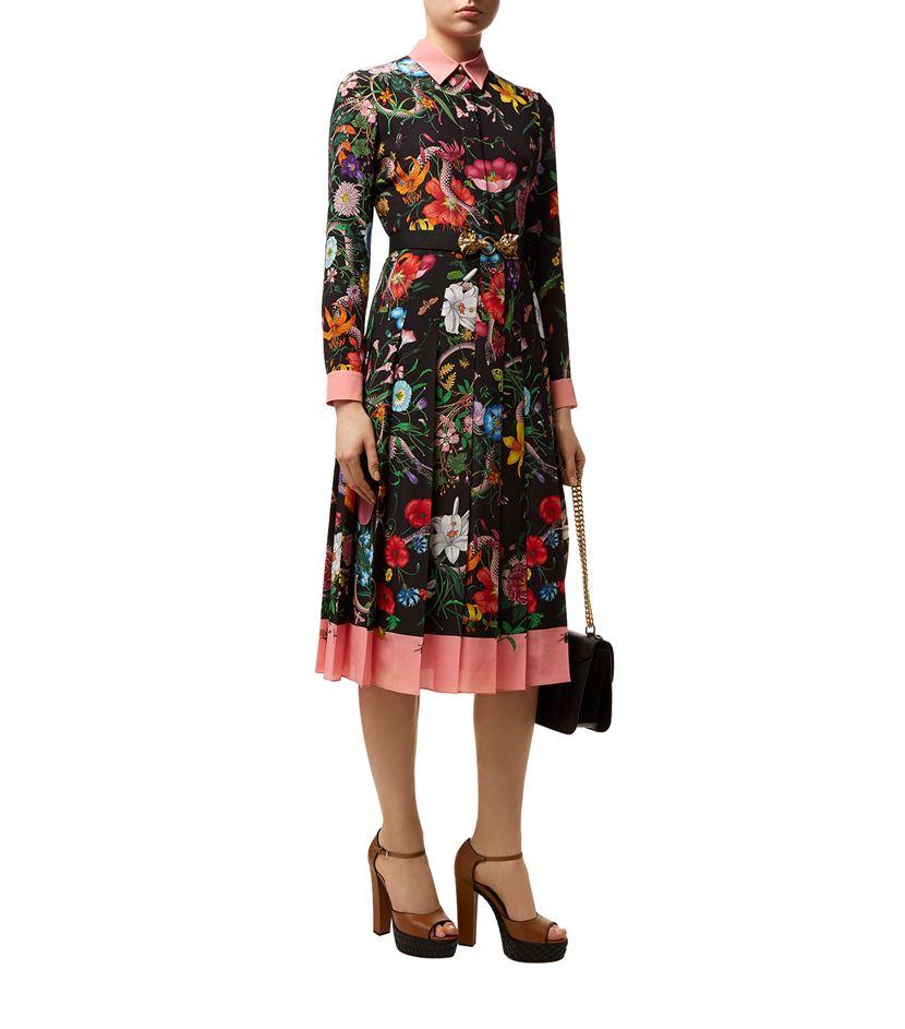 Gucci Flora Snake Print Silk Dress | Lyst Canada