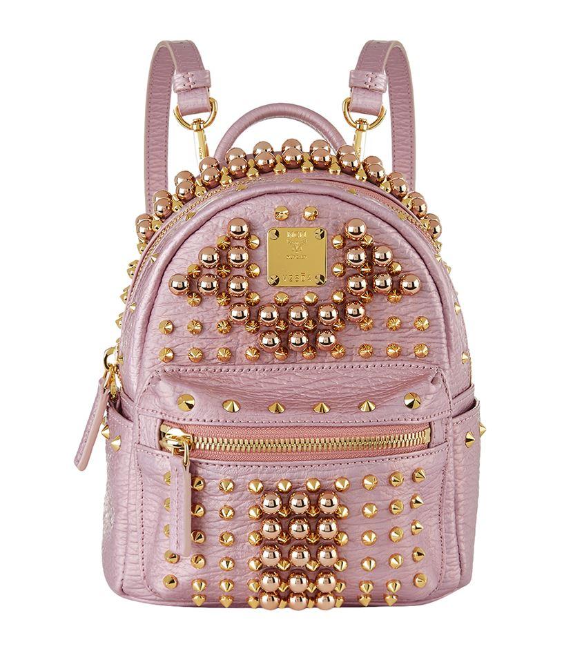mcm stark pearl stud leather backpack