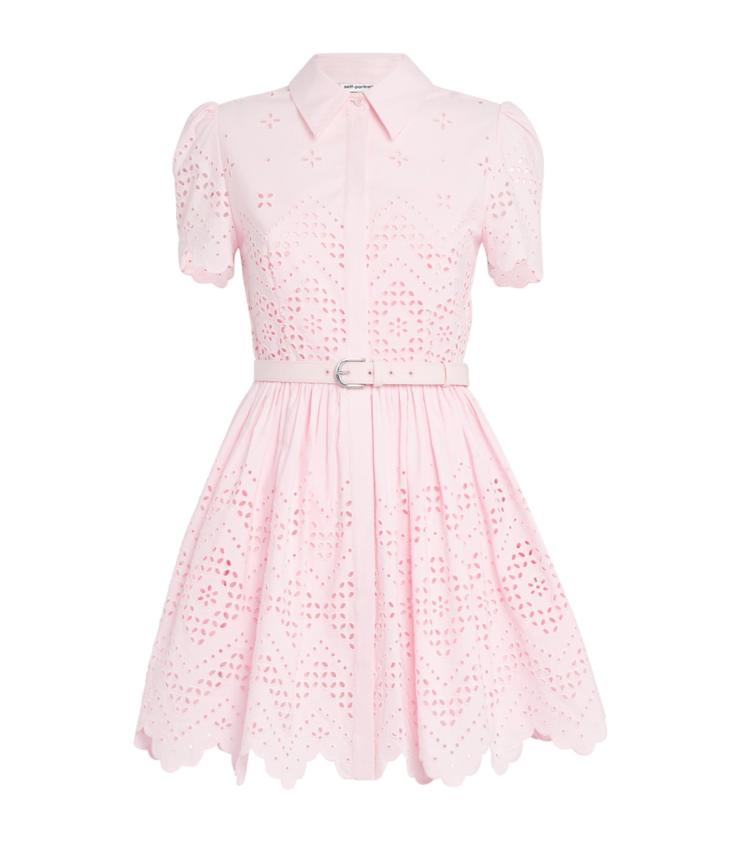 white christmas dresses Cream Broderie Collared Denim Mini Dress – self-portrait main image 0