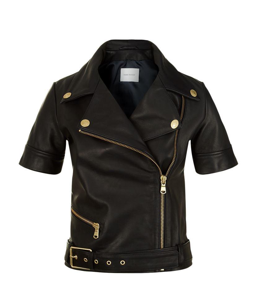 Balmain Short Sleeved Leather Jacket In Black Lyst Balmain Women S Black Short Sleeved Leather Jacket