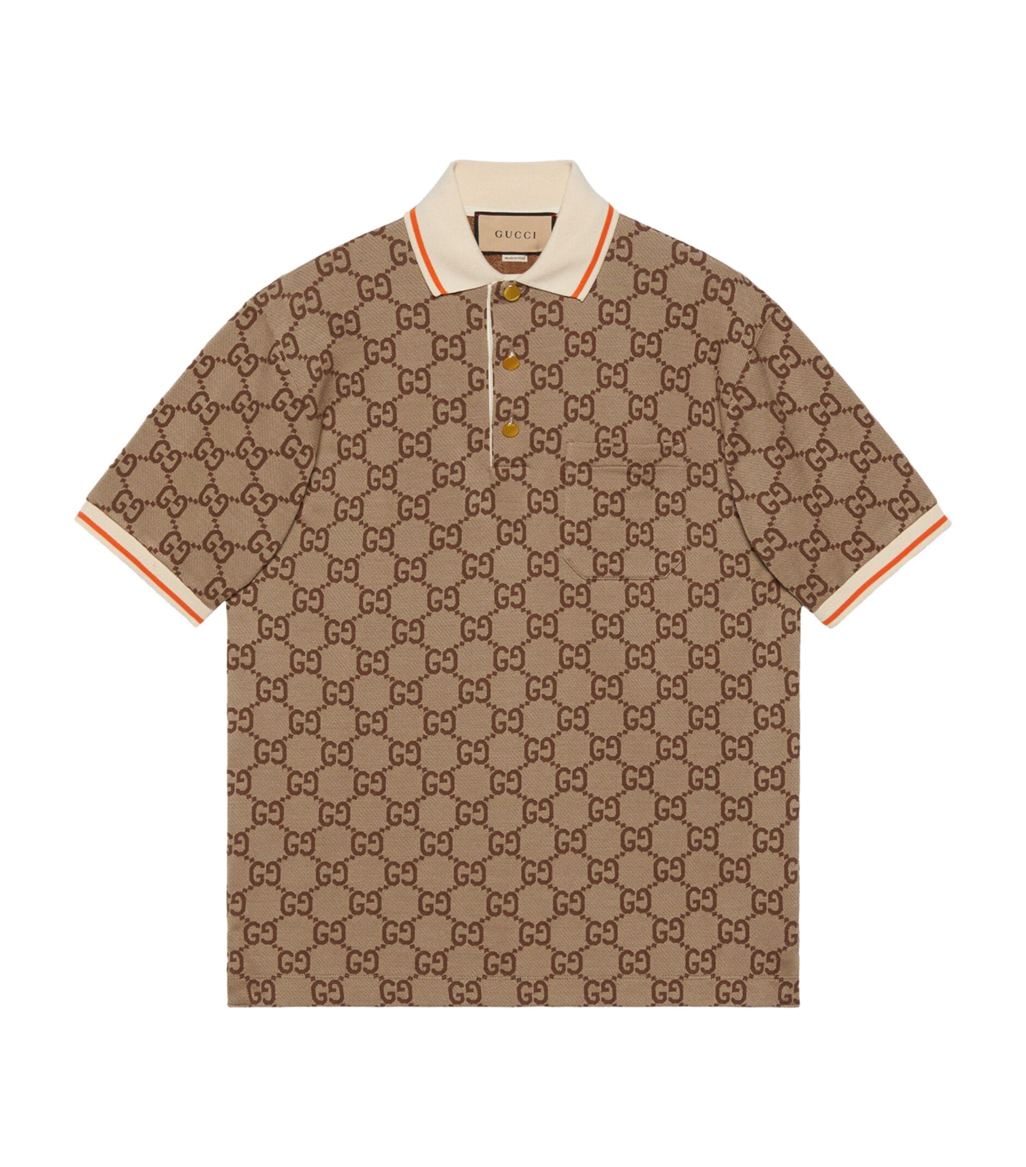 Brown Gucci Silk GG Monogram Silk Button Down Shirt