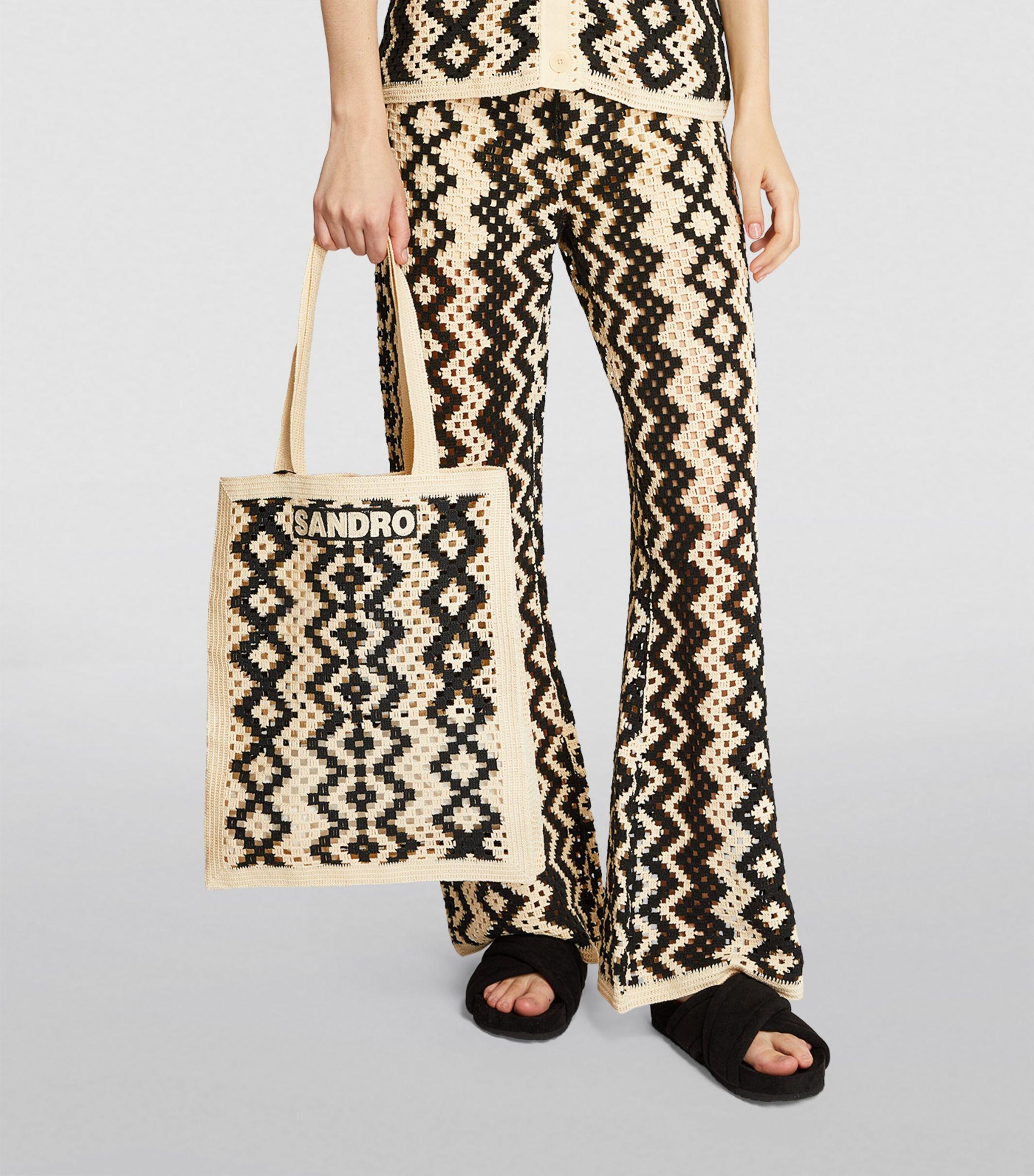 Knitted Leopard Print Tote Bag Animal Print Crochet Bag 