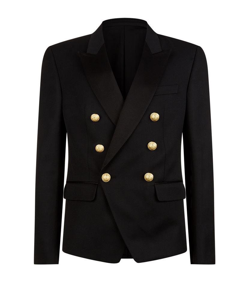 Balmain Wool Double Breasted Gold Button Jacket in Black for Men - Lyst