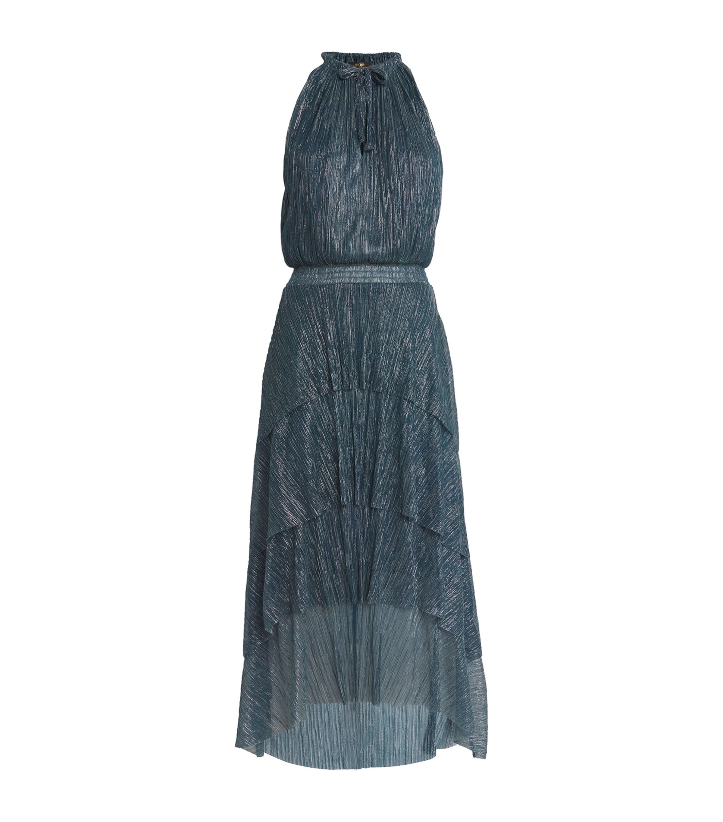 Maje Metallic Ruffle Midi Dress in Blue | Lyst