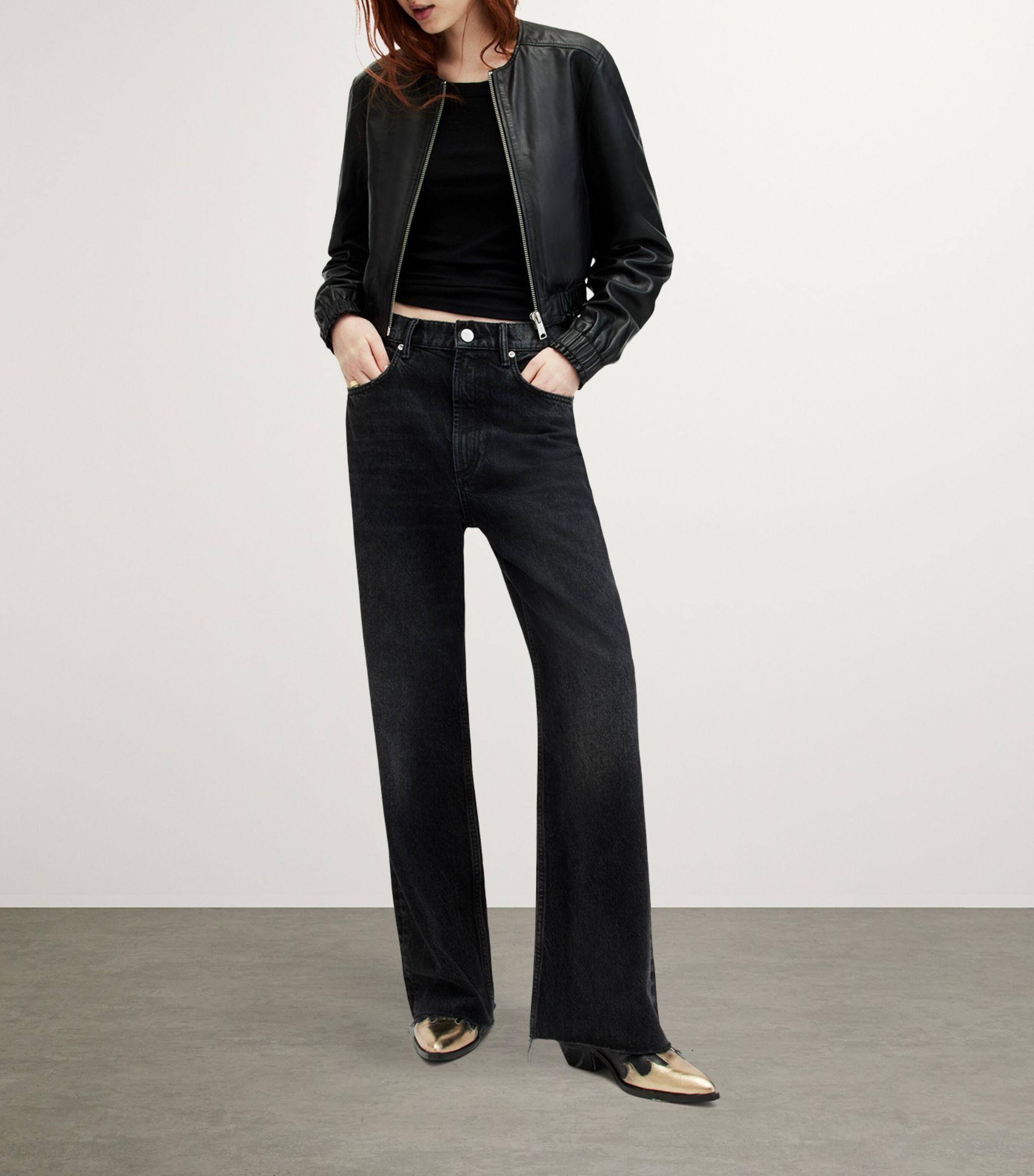 AllSaints Leather Everly Bomber Jacket in Black Lyst UK