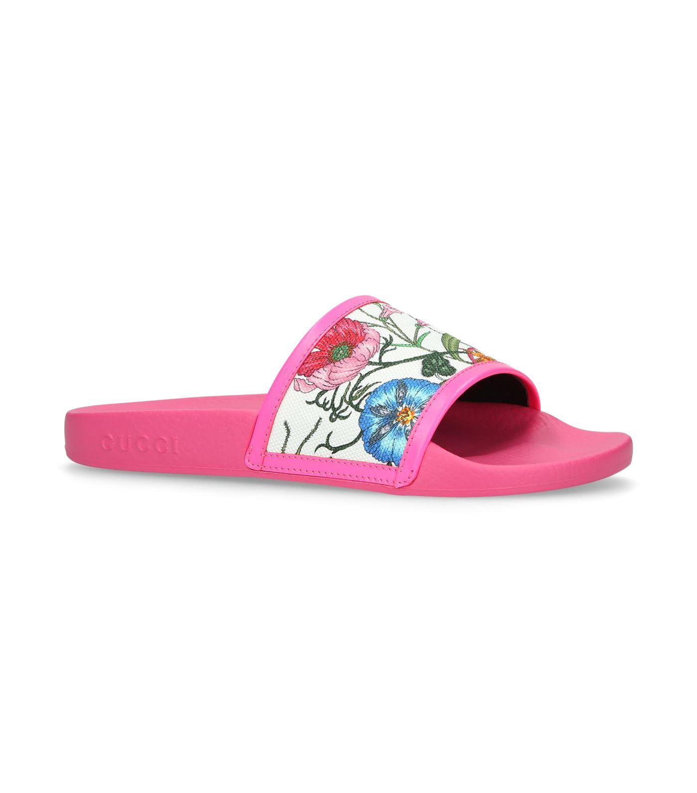 Gucci Floral Slides in Pink | Lyst