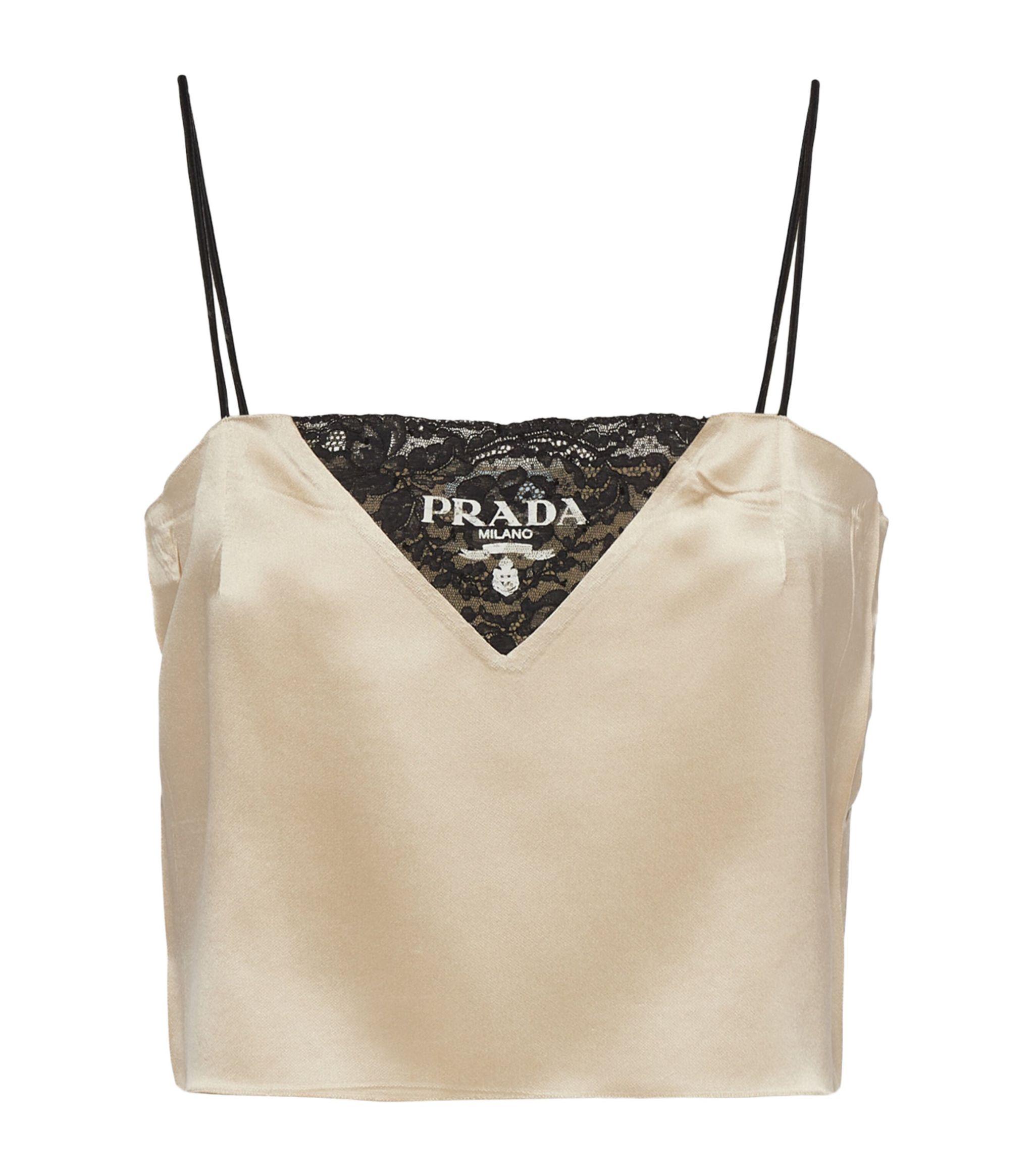 トップス PRADA silk tops Prada Silk-lace Cami Top in Natural | Lyst Canada