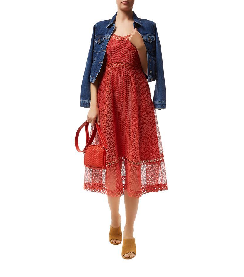 Maje Rita Crochet Lace Midi Dress in Red - Lyst