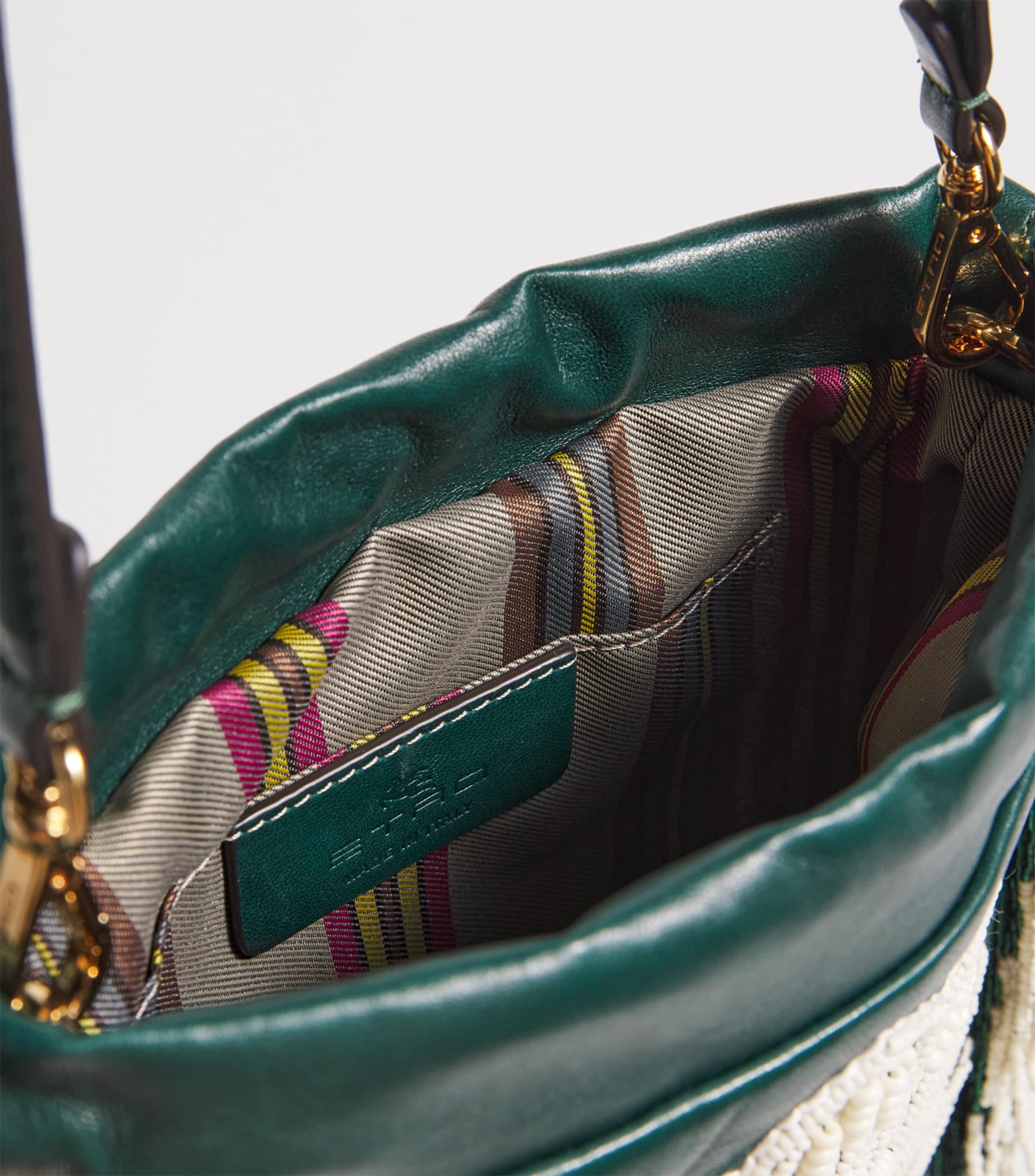 Etro Leather Fringed Embellished Shoulder Bag in Green | Lyst