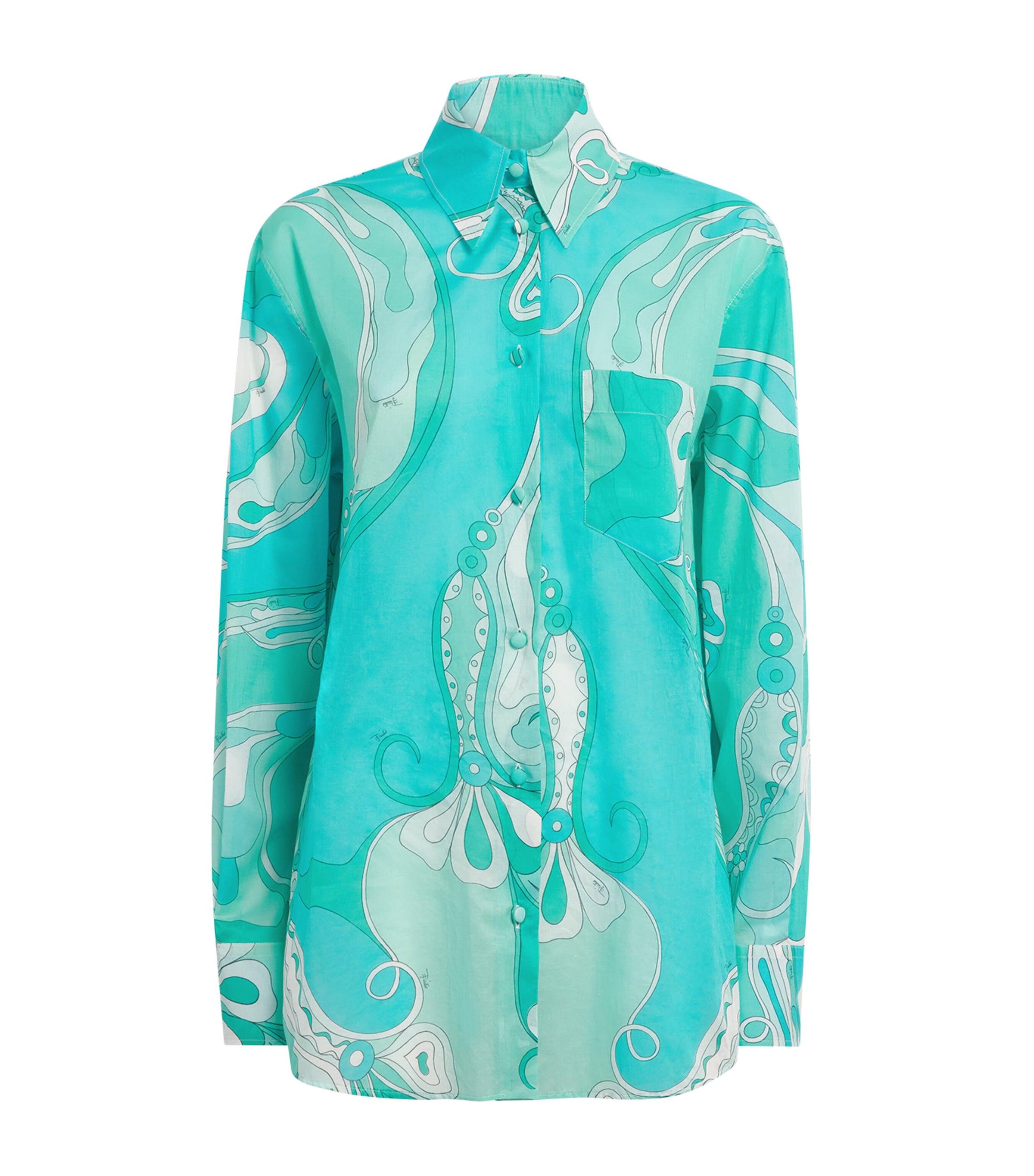 PUCCI Cotton Orchidee Print Shirt in Blue | Lyst
