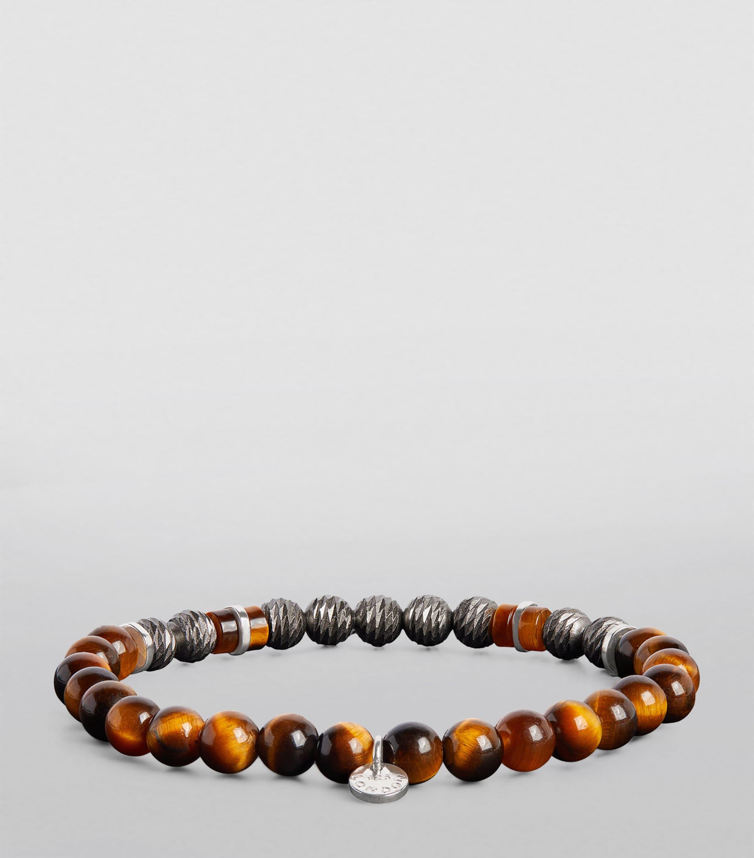 Tateossian Rhodium Plated Tiger Eye Argento Graffiato Bracelet in Brown for Men Lyst
