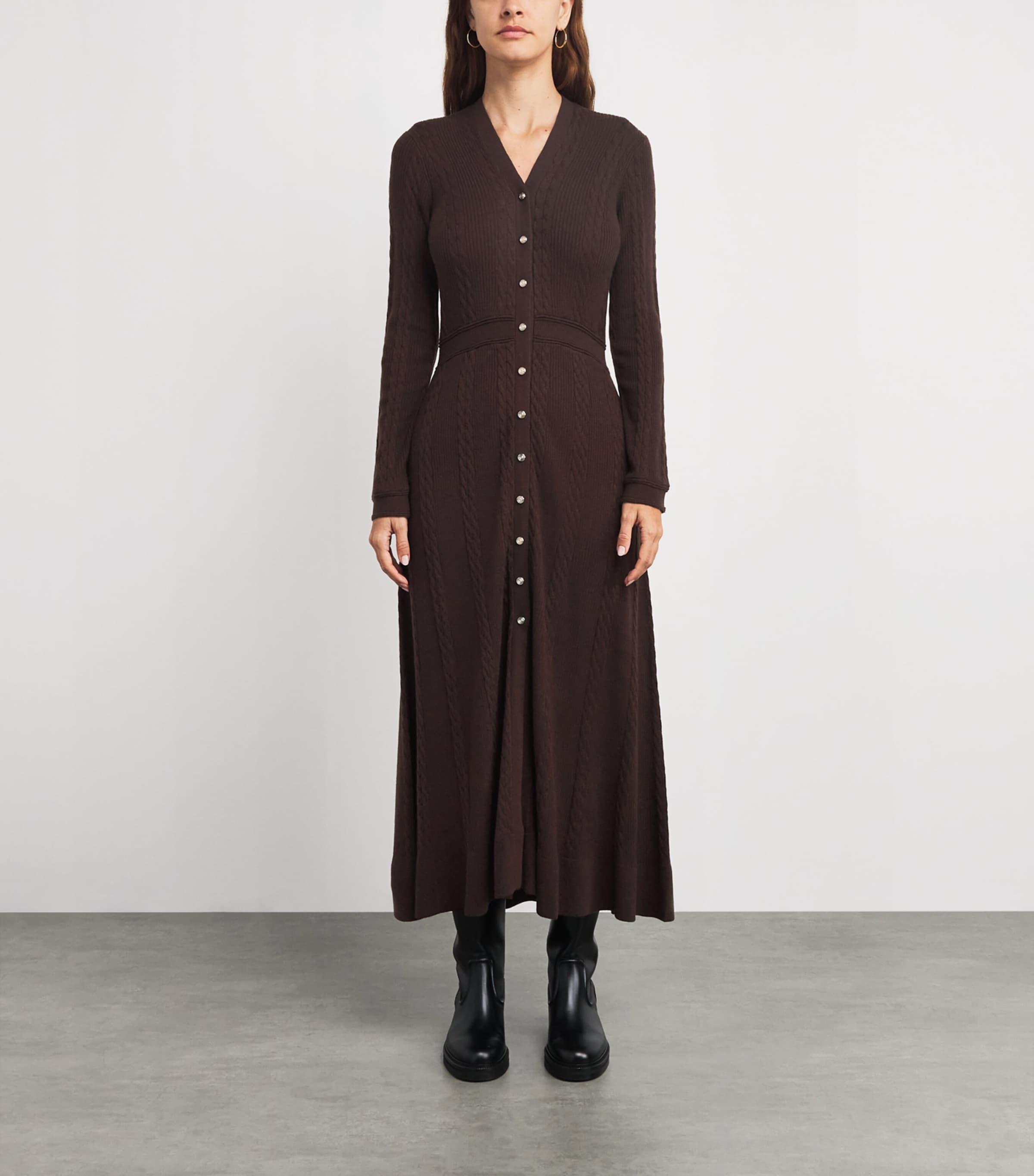 Maje Cable Knit Maxi Dress in Brown | Lyst