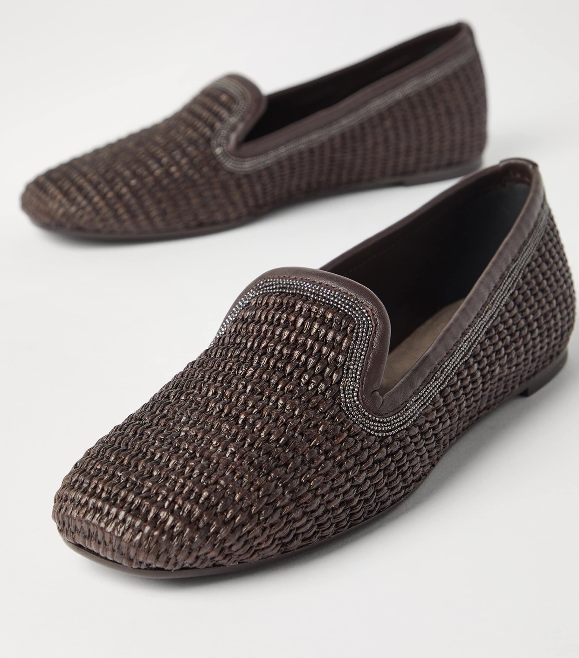 Brunello Cucinelli Techno Raffia Precious Trim Slippers in