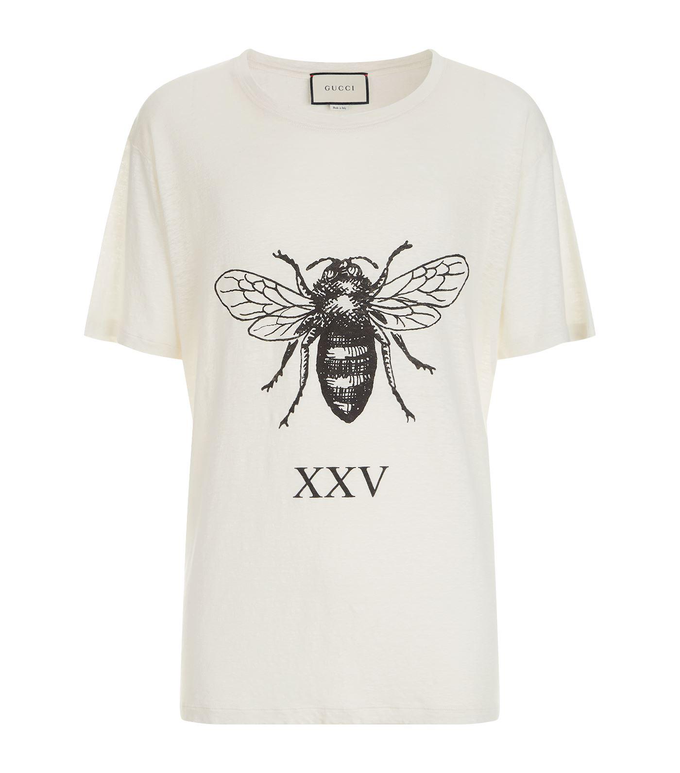 Gucci Bee Print Linen T-shirt in White for Men - Lyst