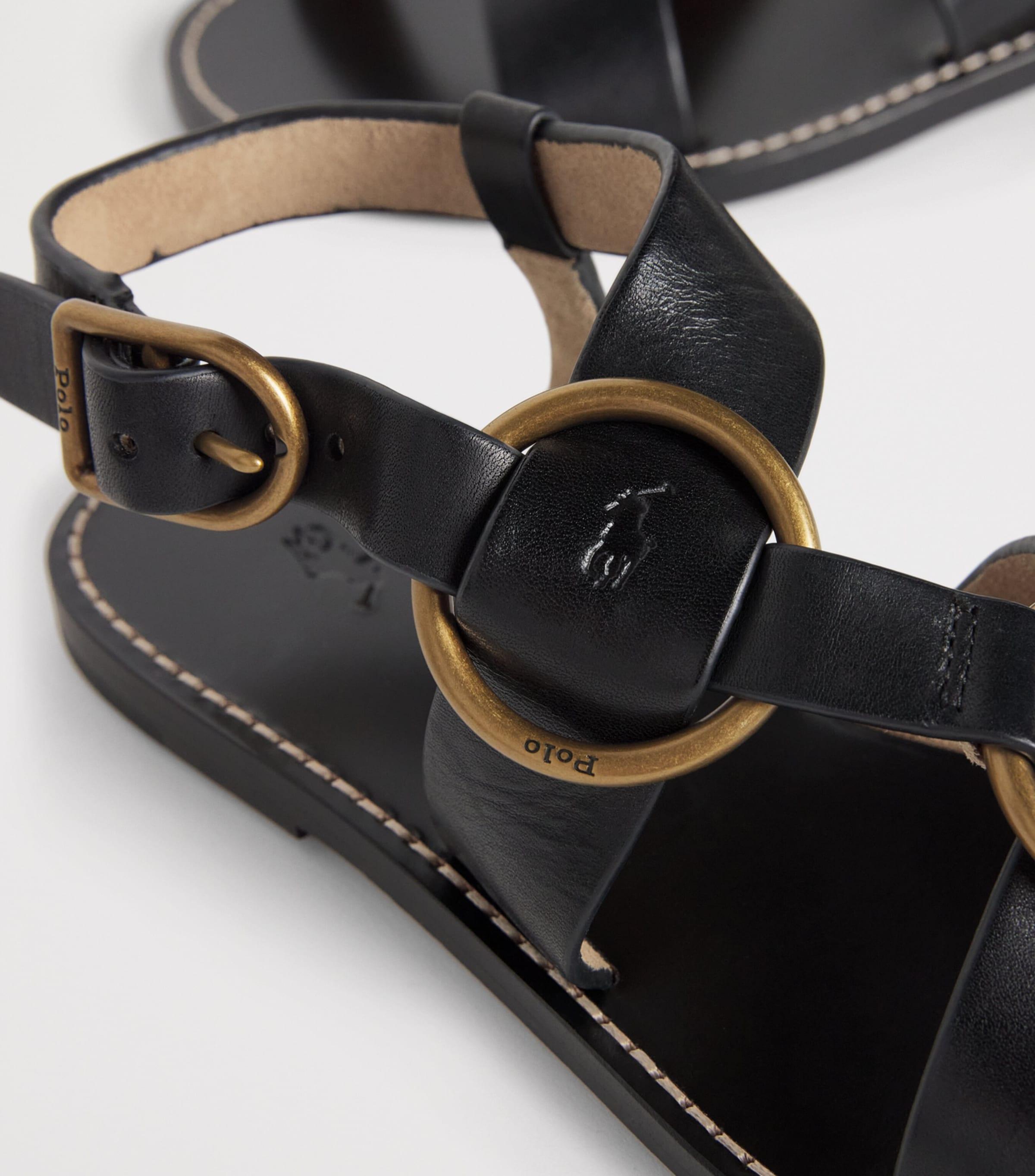 Polo Ralph Lauren Leather Double O-Ring Sandals in Black | Lyst