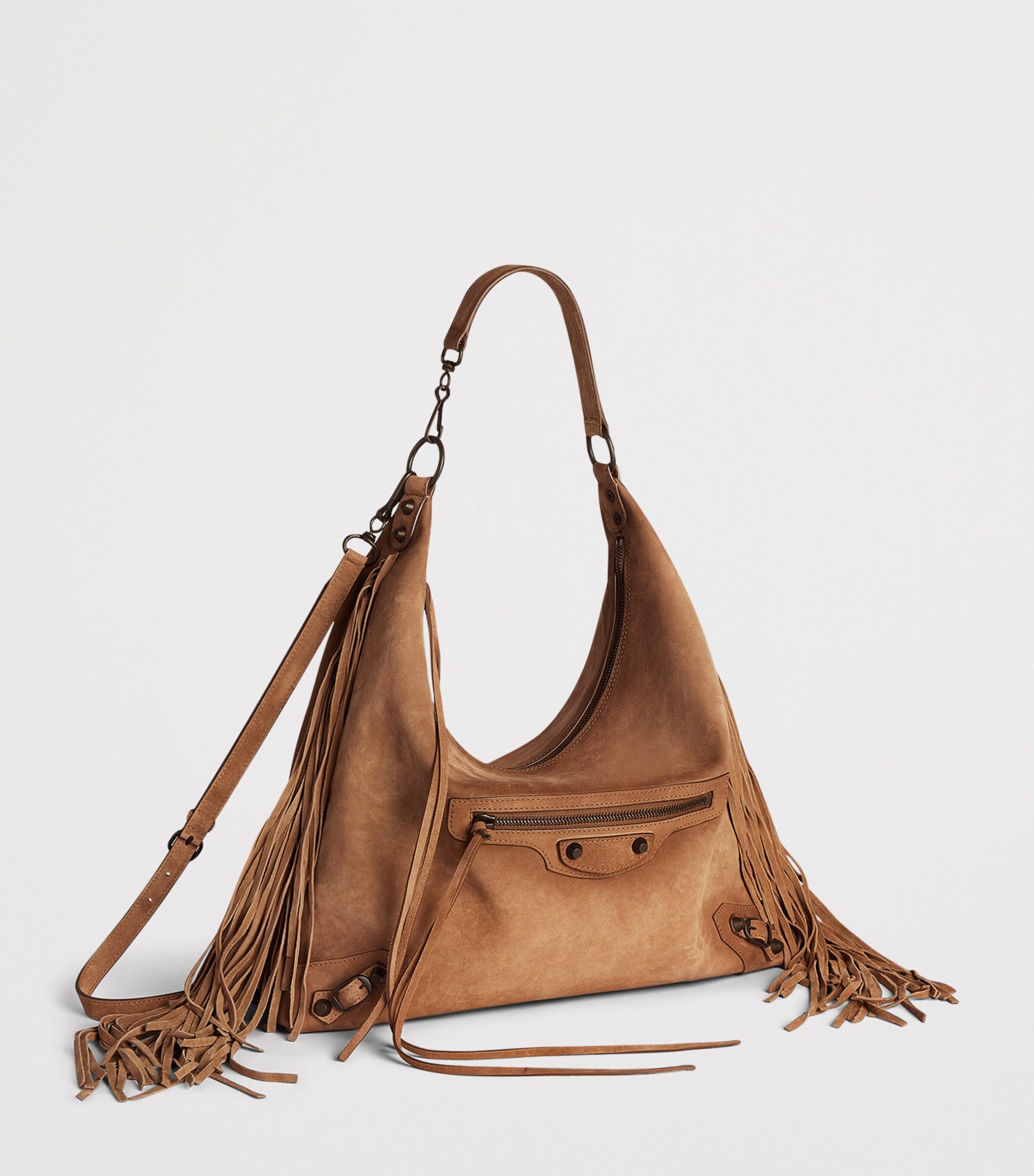 Balenciaga Medium Suede Fringe Le City Shoulder Bag in Brown | Lyst UK