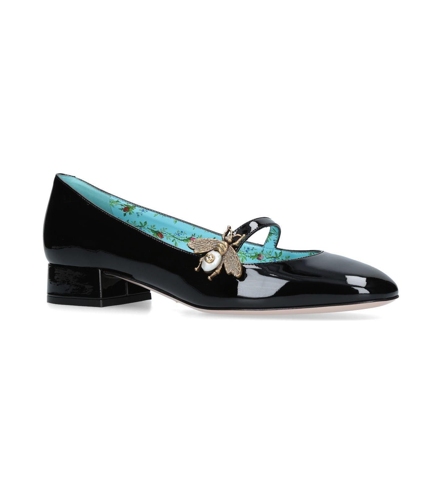 Gucci Leather Patent Lois Bee Pumps 25 in Black - Lyst