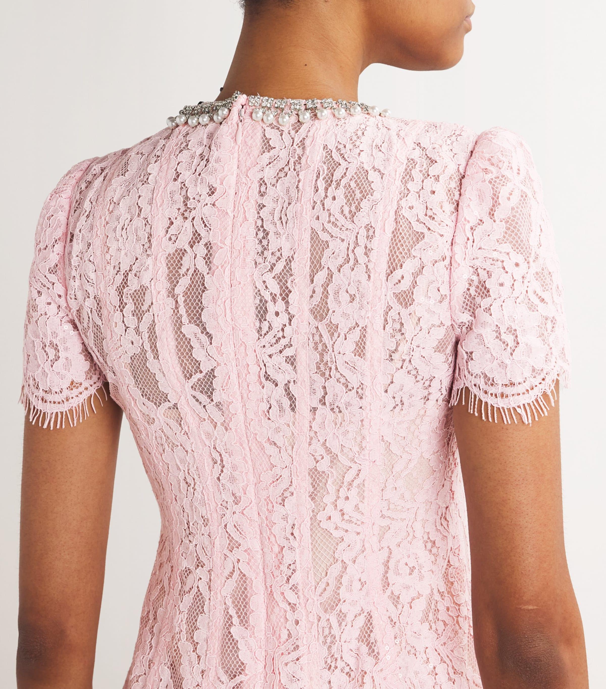 Self-Portrait Lace Embellished Midi Dress in Pink | Lyst Self-Portrait Lace Embellished Midi Dress in Pink | Lyst