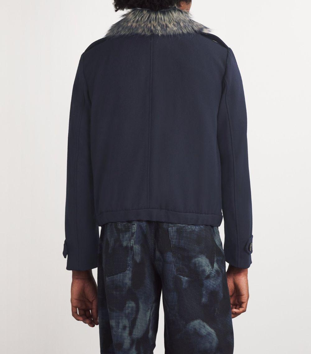 Dries Van Noten Faux Fur-Collar Verona Bomber Jacket in Blue