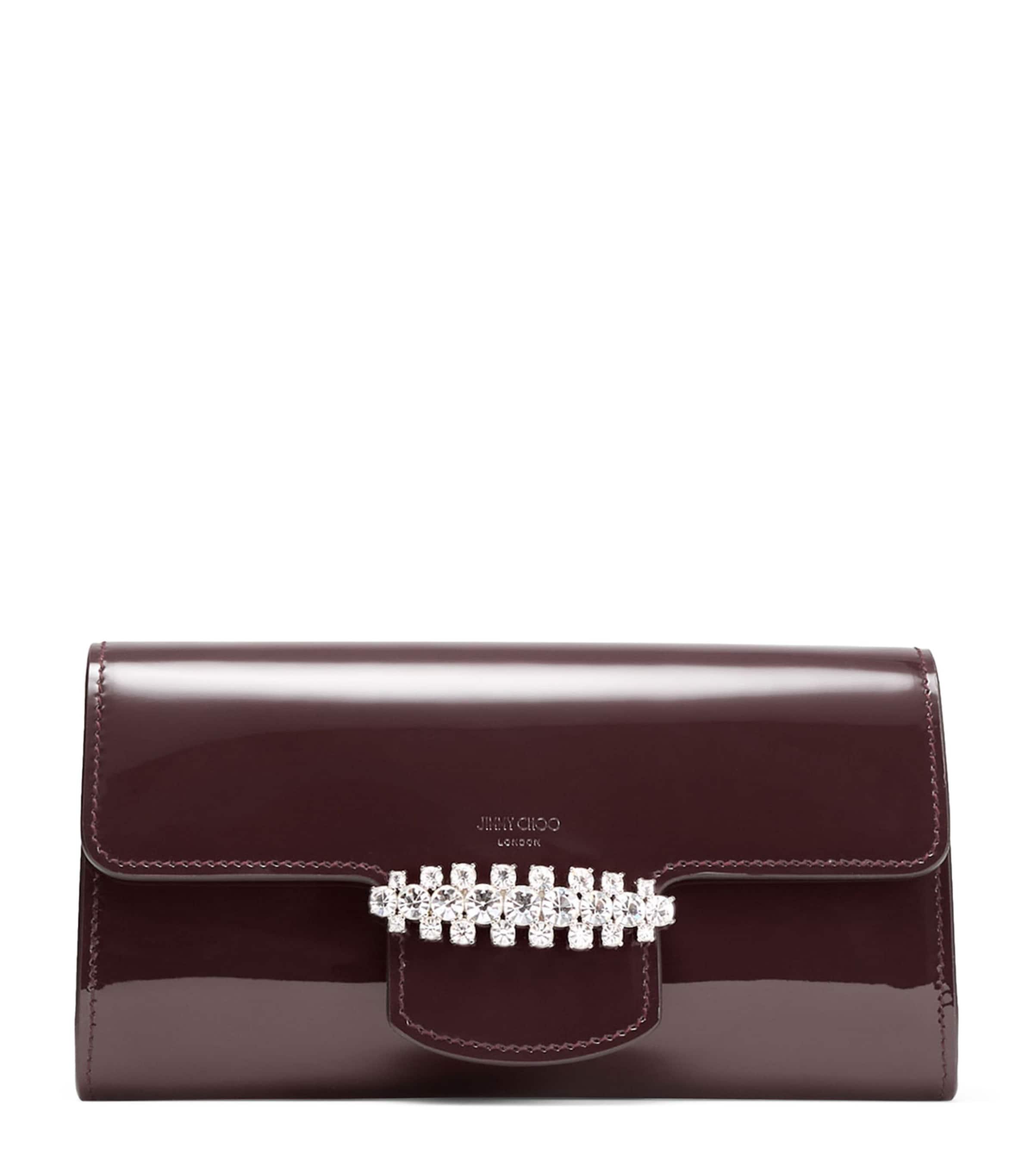 長財布 JIMMY CHOO JC LLIC NAPPA LEATHER CLUTCH AND CHAIN WALLET AVENUE WALLET/CHAIN | Black Leather Wallet with Pearl Strap