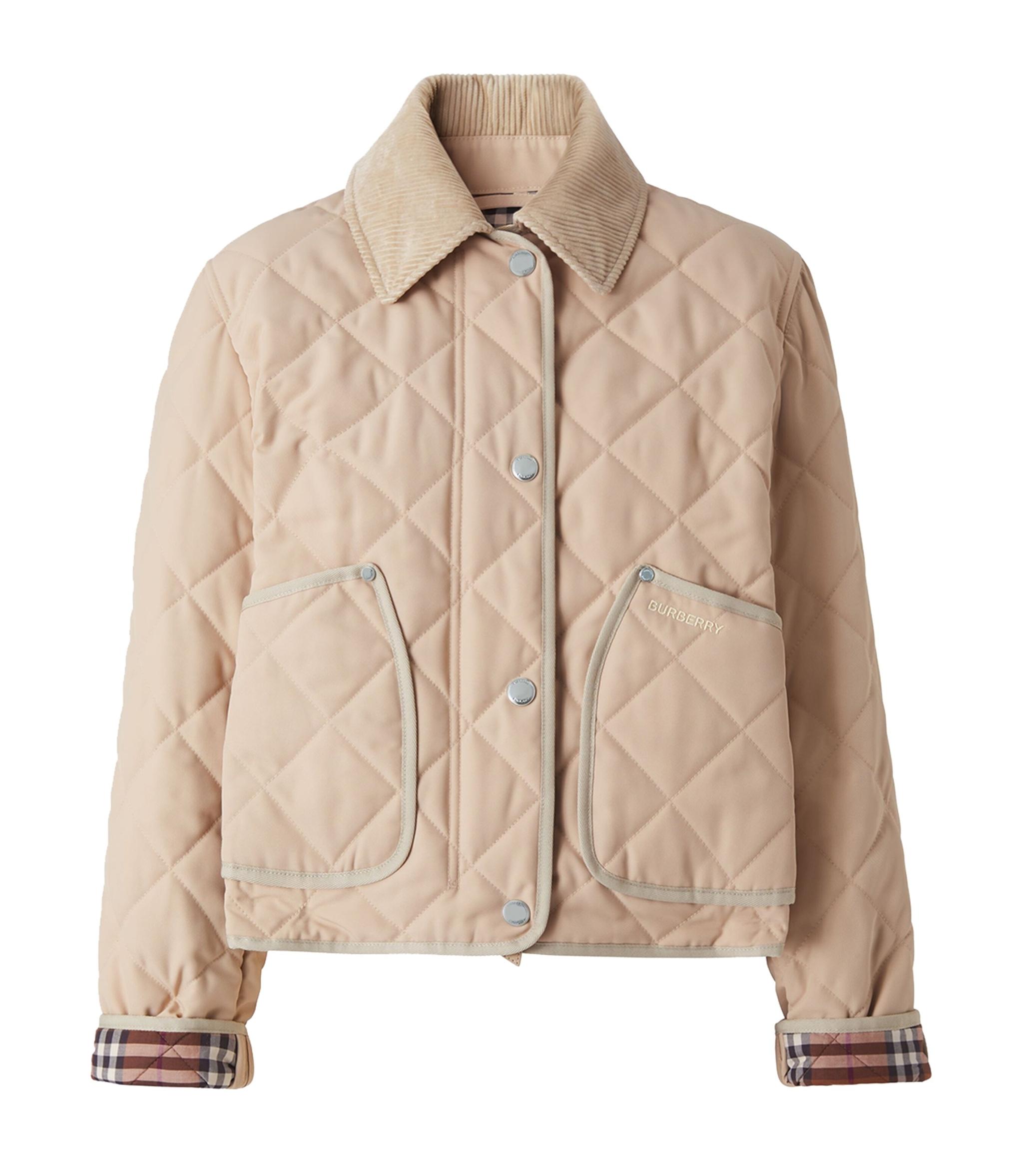 Burberry Diamond-quilted Cropped Jacket in Natural | Lyst