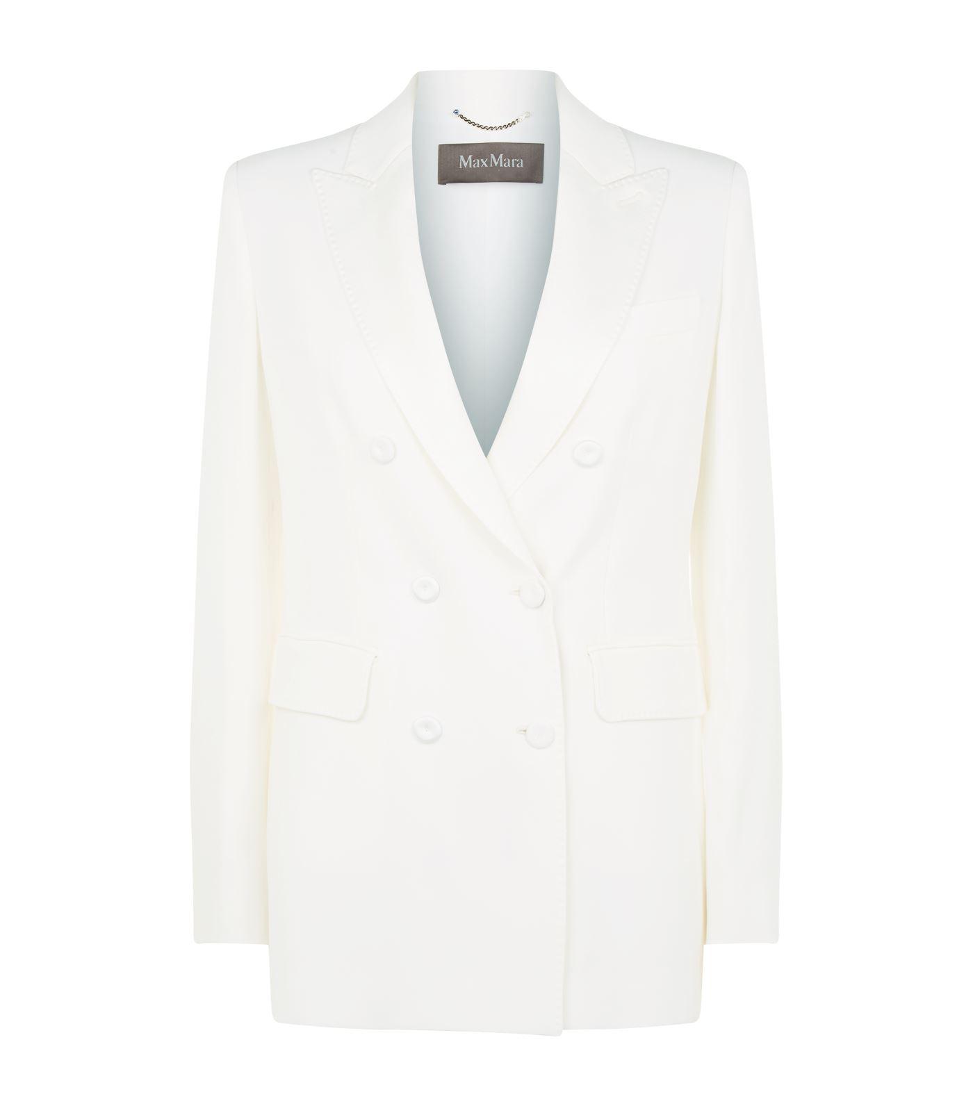 Max Mara Satin Double-breasted Tuxedo Jacket in White - Lyst