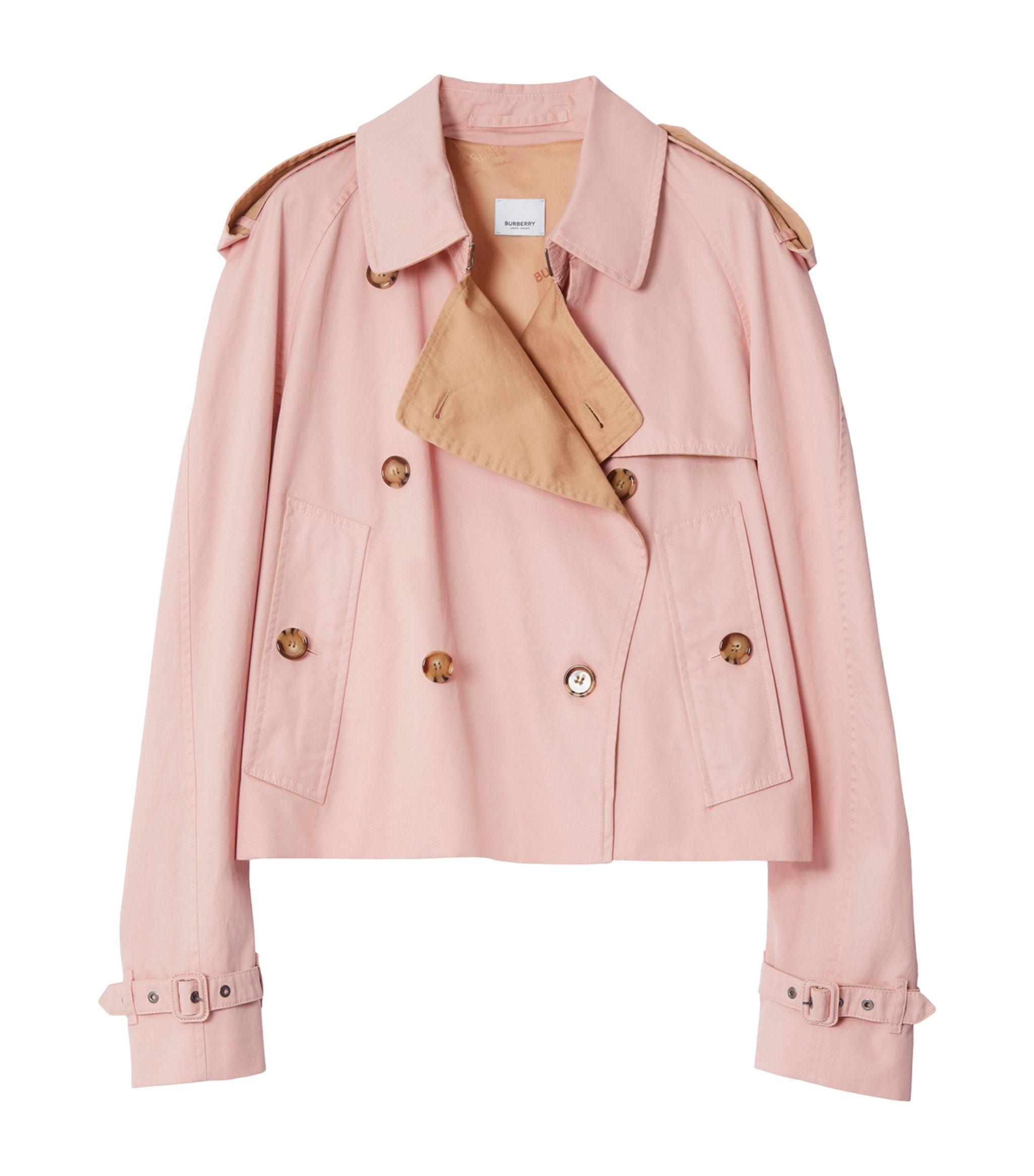 Burberry Cotton Gabardine Cropped Trench Coat in Pink | Lyst