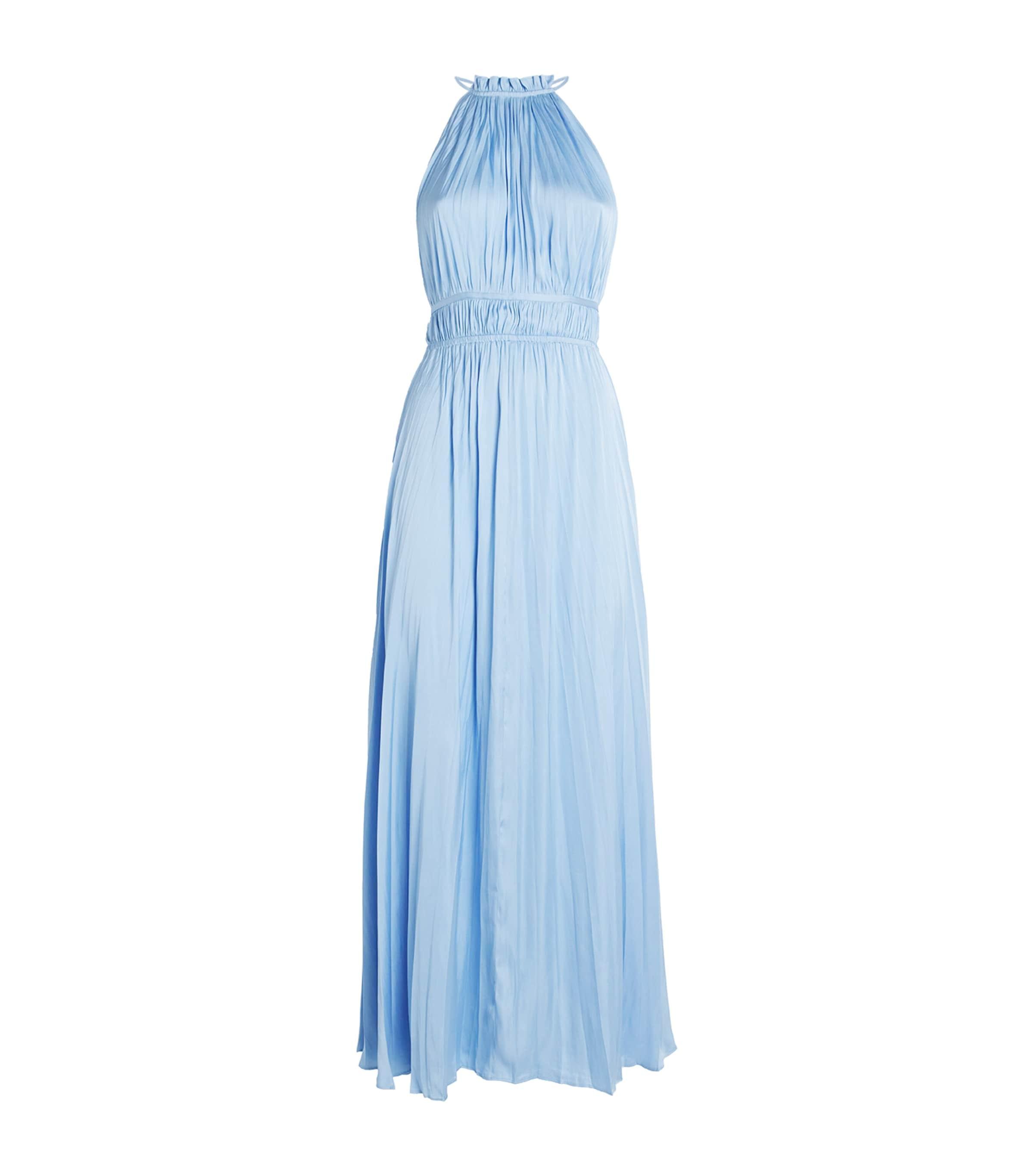 Maje Satin Pleated Midi Dress in Blue | Lyst
