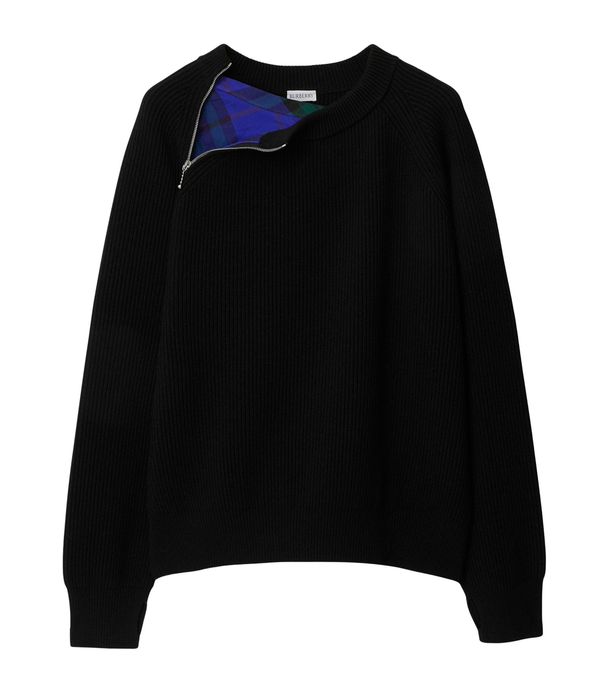 Burberry Wool Rib Knit Sweater in Black for Men Lyst